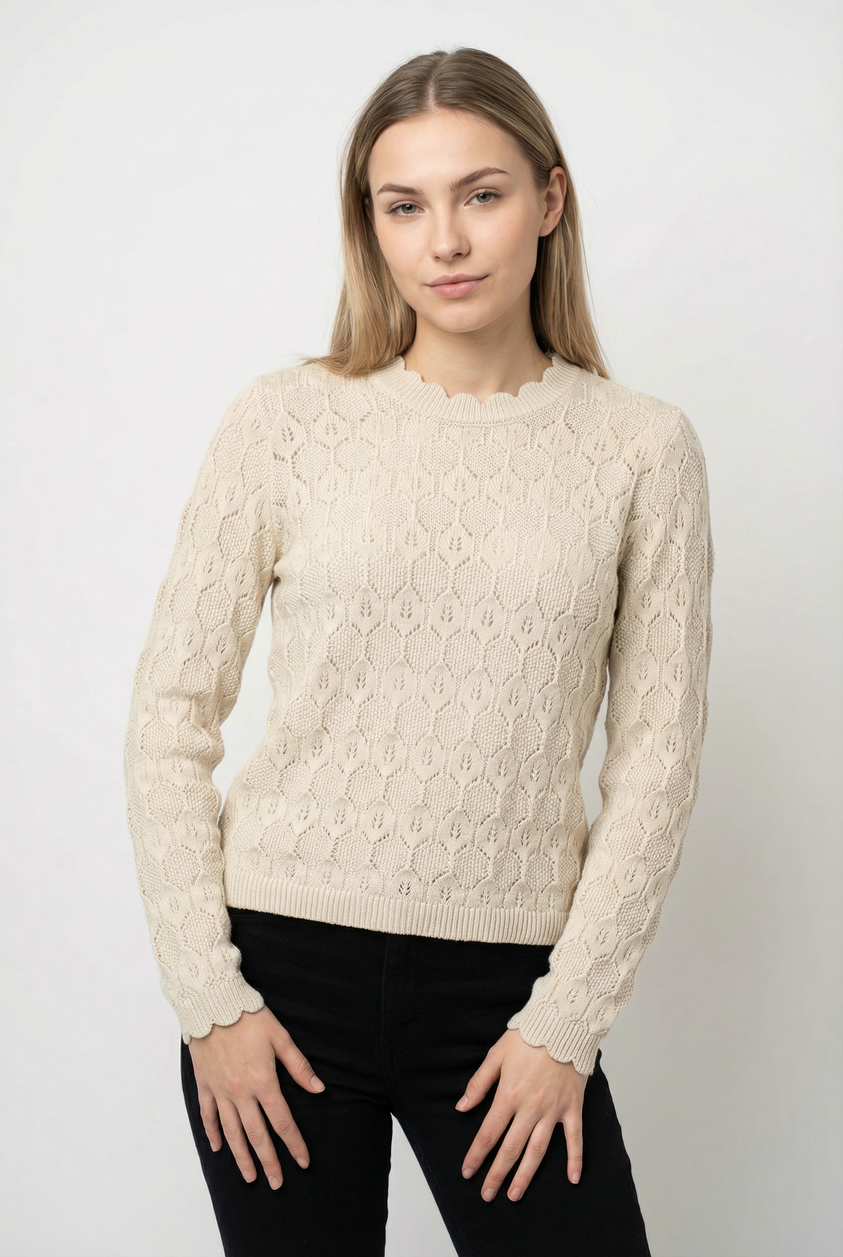 Image of Vila Rundhalspullover "VILOWEN L/S POINTELLE KNIT TOP/PB"