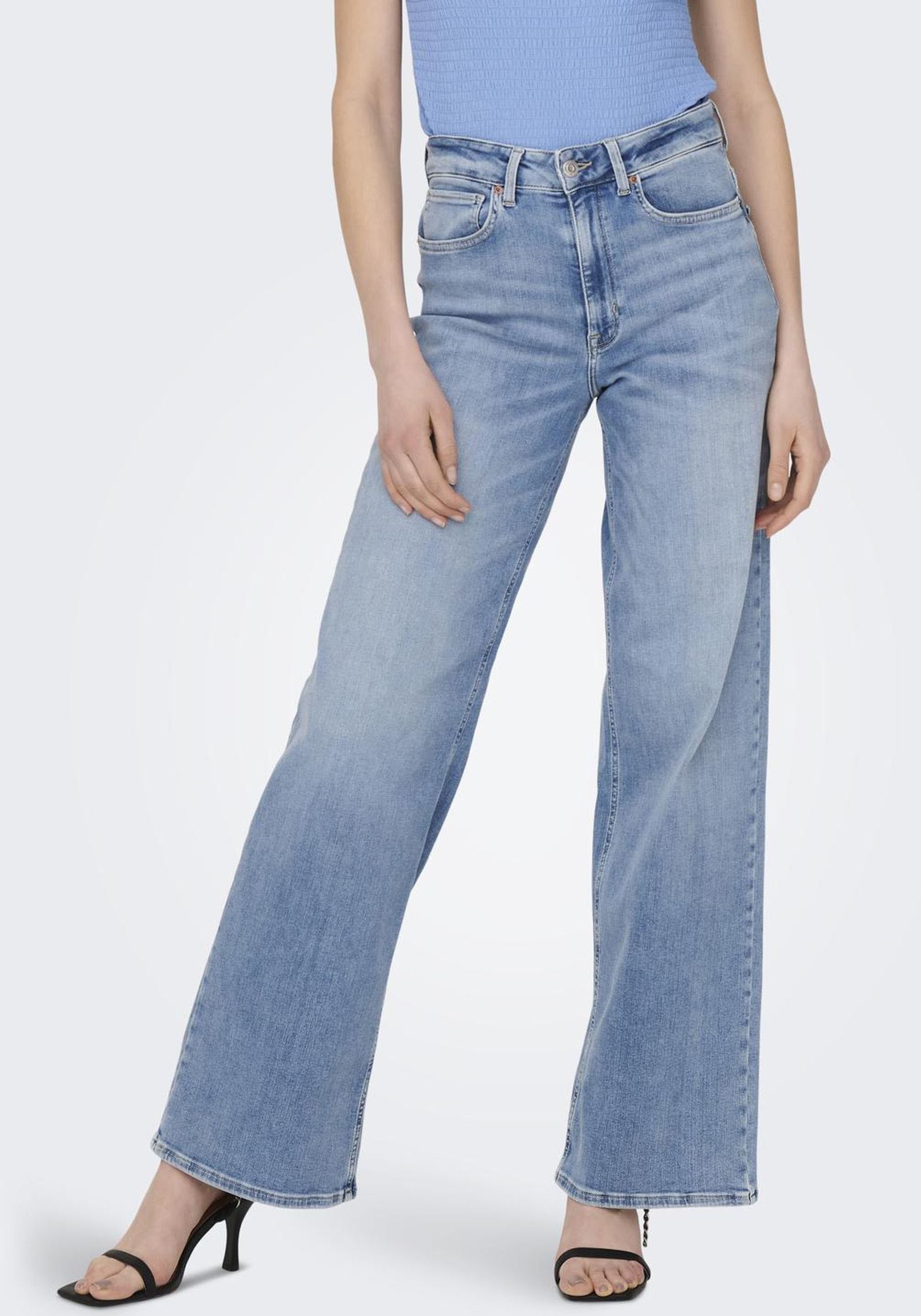 Image of ONLY High-waist-Jeans "ONLMADISON – High Waist Jeans mit weitem Bein für Komfort" Abriebeffekte, casual, weit, Denim/Jeans, Eingrifftaschen