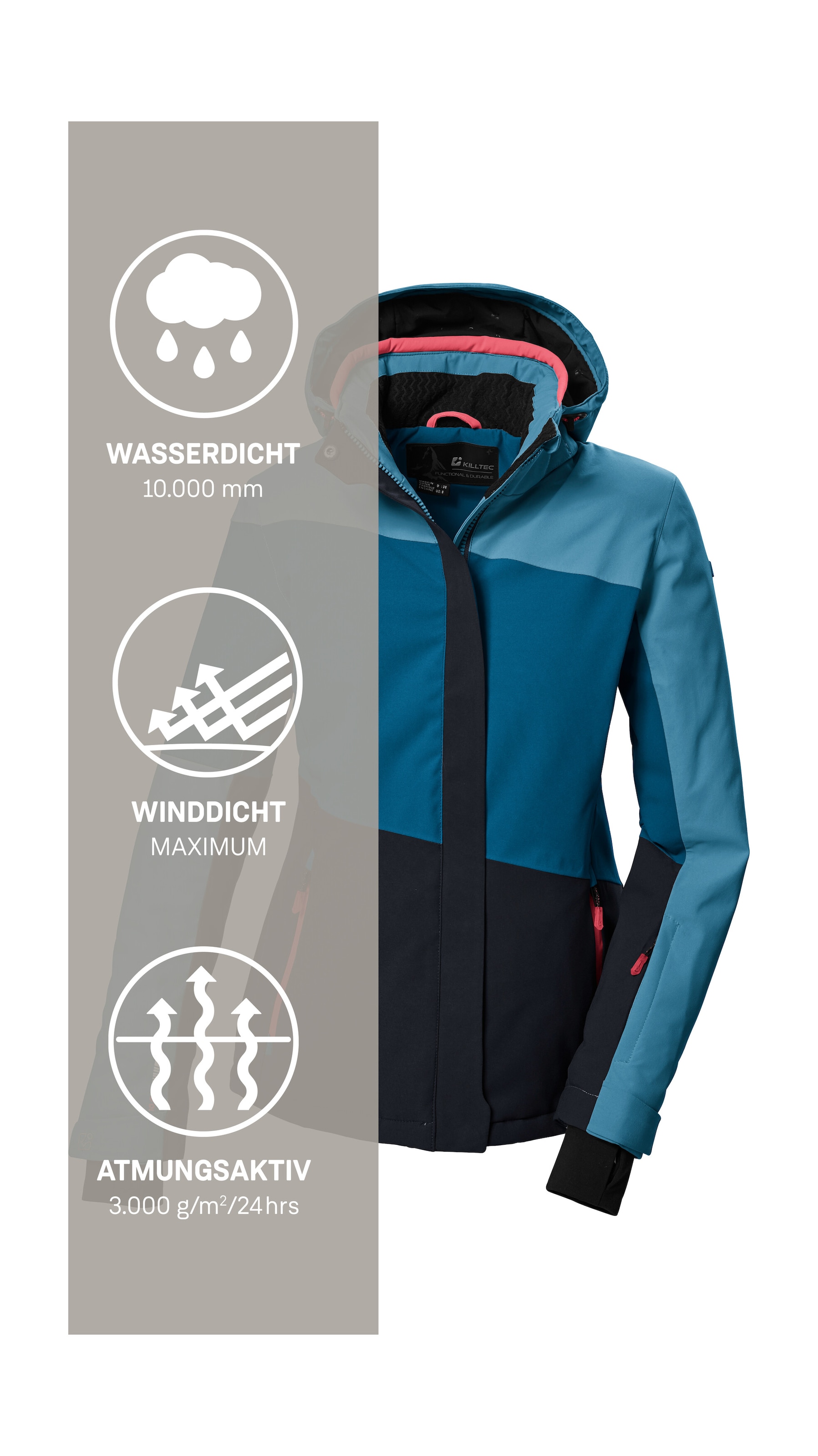 Killtec Veste de ski »KSW 67 WMN SKI JCKT« Damen Skijacke: wasserdicht, atmungsaktiv, abnehmbare Kapuze
