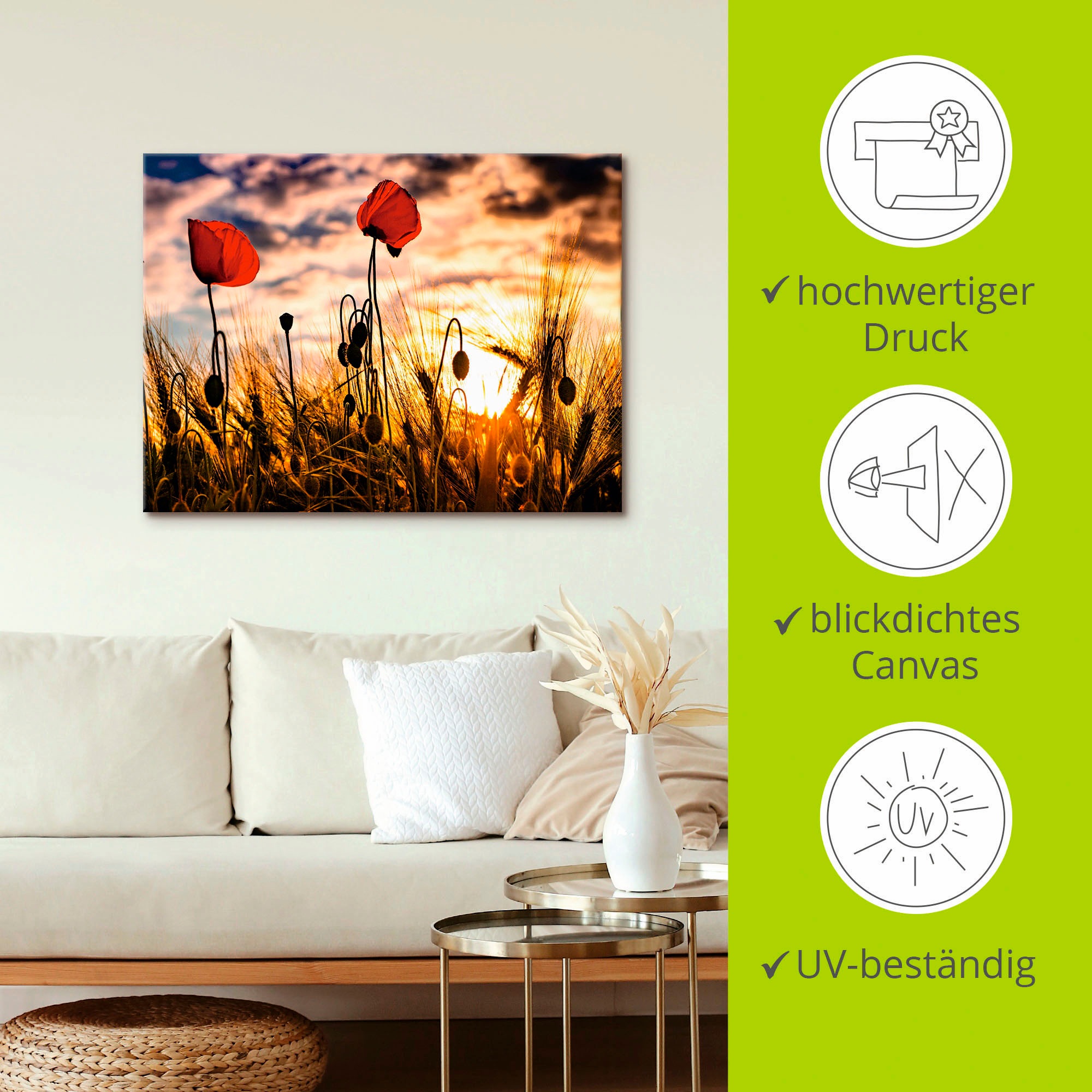 Artland Tableau sur toile »Mohnblumen im Sonnenuntergang« 1 cuis tlg. auf Holzrahmen gespannt