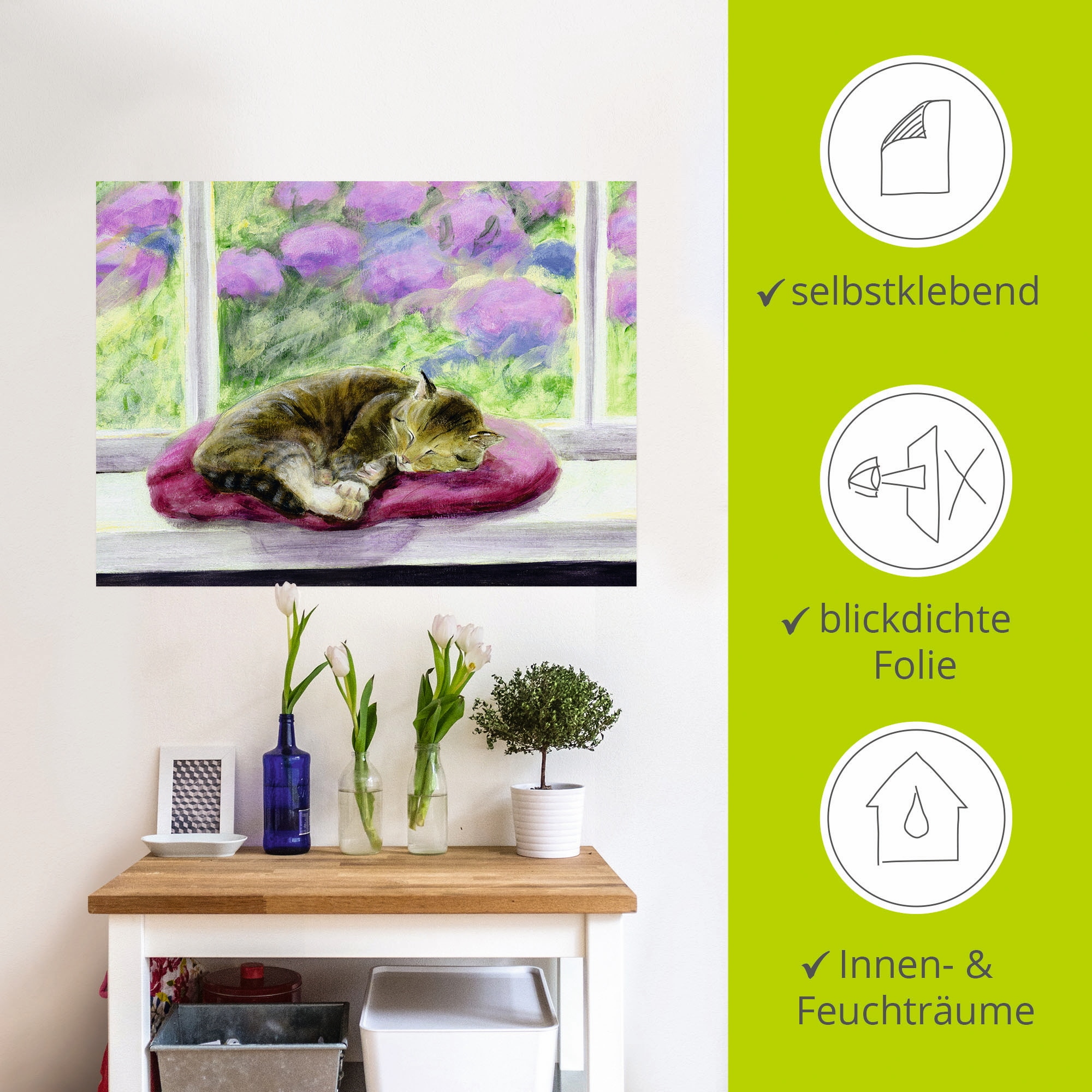 Artland Wandbild »Katze auf Gartenfensterbank«, Haustiere, (1 St.), als Poster, Wandaufkleber in verschied. Grössen