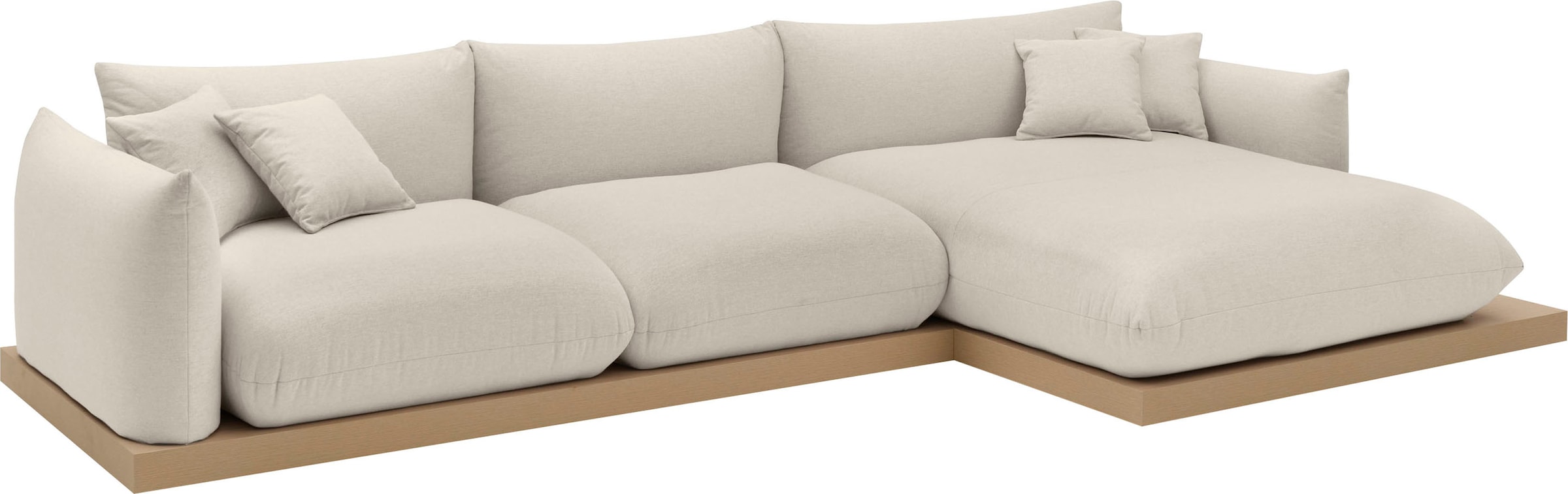 GOODproduct Ecksofa »Kalix, Polsterecke mit kräftigem Holz-Plateau, moderne Couch in L-Form« wahlweise Recamiere links o. rechts, Strukturstoff, hoher Sitzkomfort