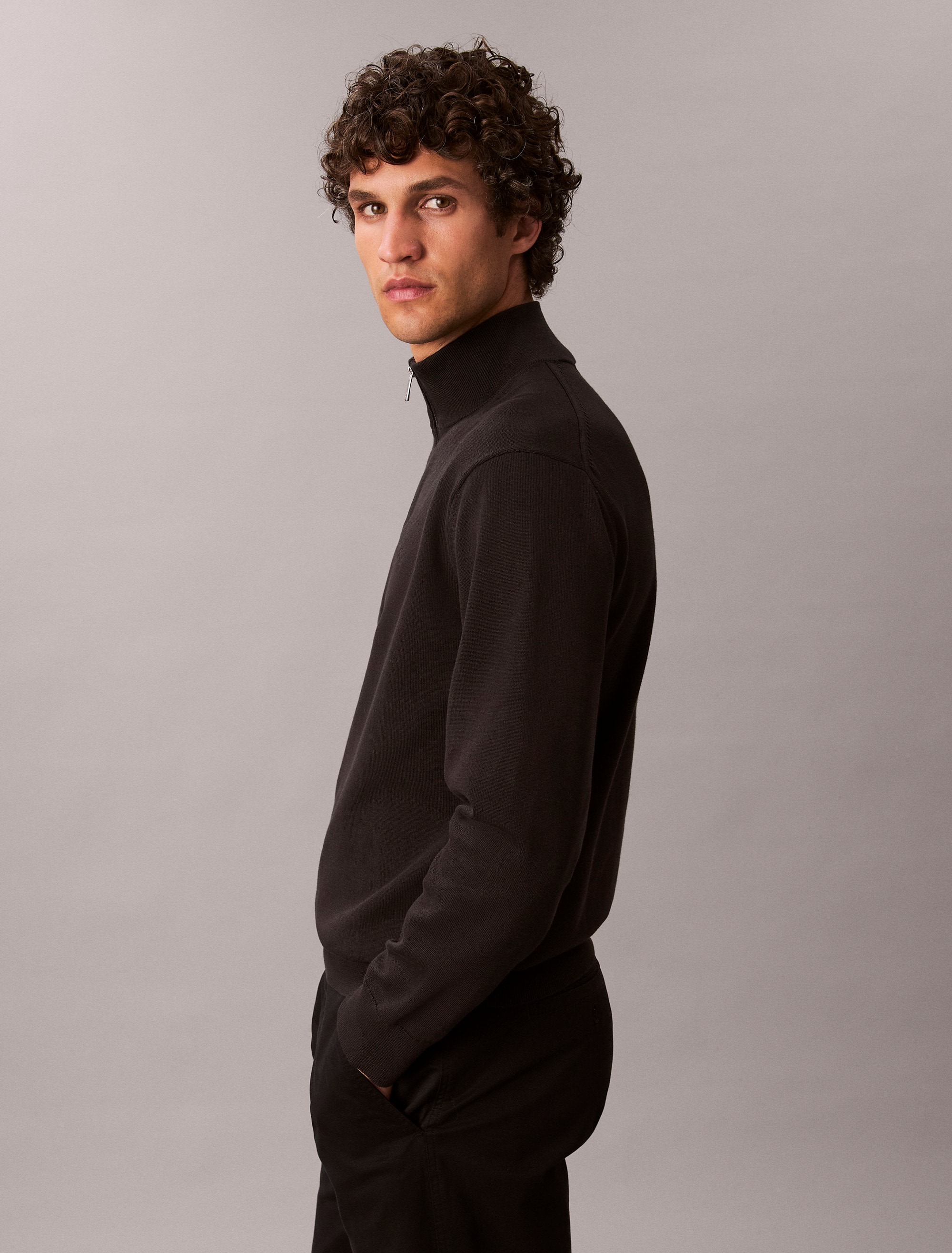 Calvin Klein Strickpullover Stehkragen mit Reissverschluss, Regular fit