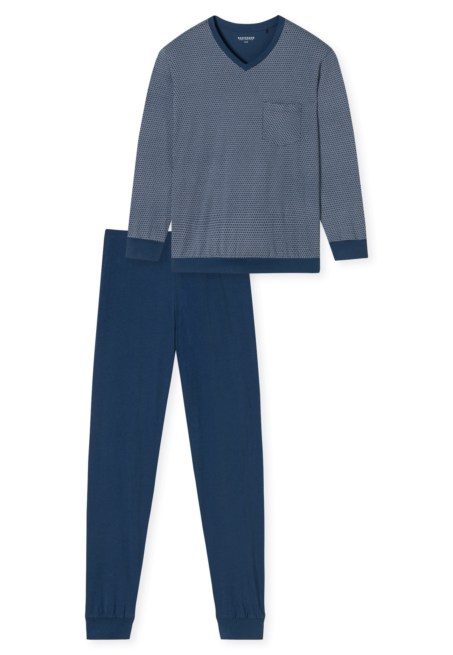 Schiesser Pyjama »Comfort Essentials«, (2 tlg.), V-Ausschnitt, Brusttasche, Baumwolle, Langarm