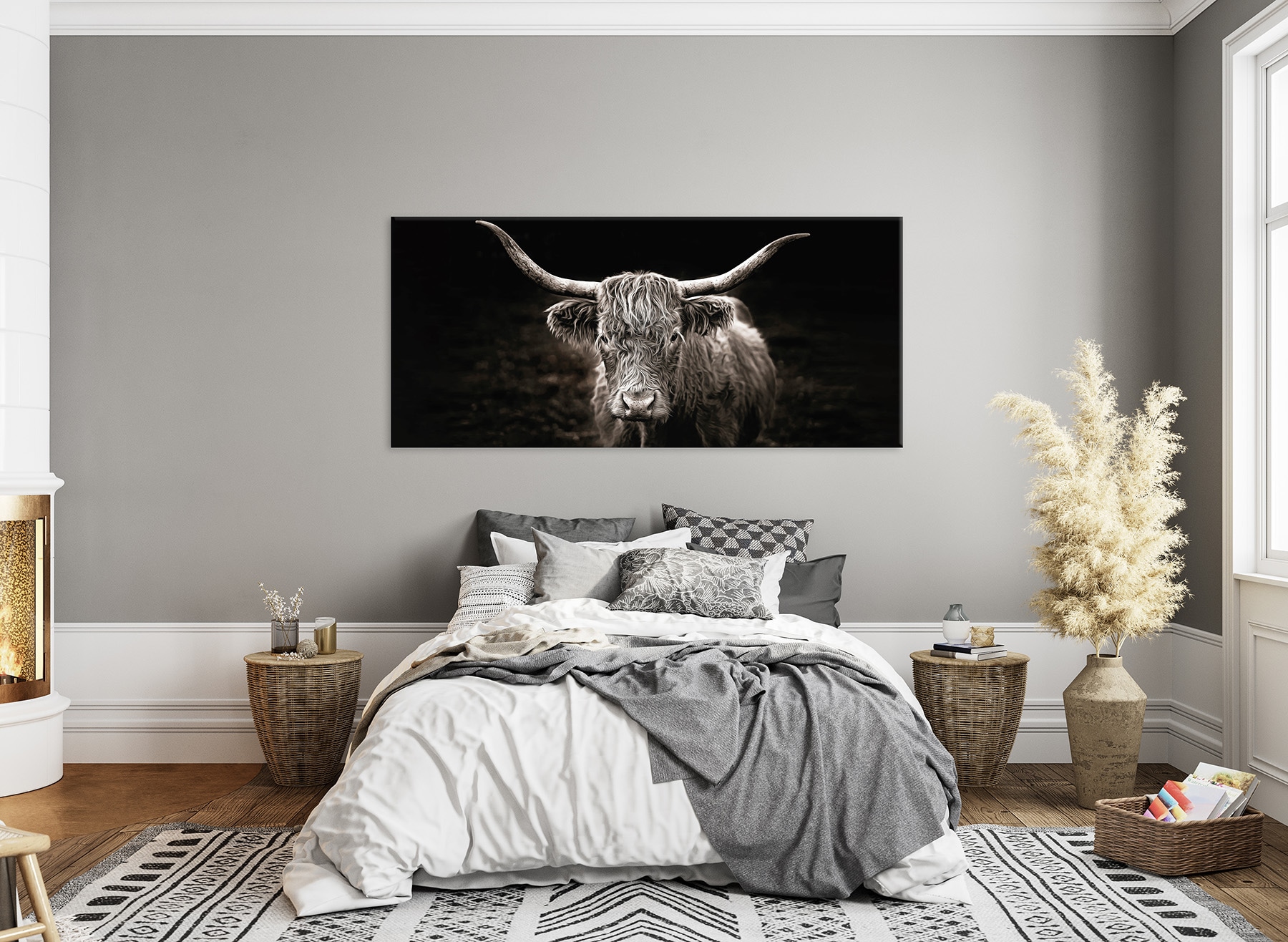 Bönninghoff Tableau sur toile »Wandbild HOCHLANDRIND XXL 90x200 cm – Leinwandbild Keilrahmen Deko« Images de vaches 1 cuis tlg. tendu sur châssis