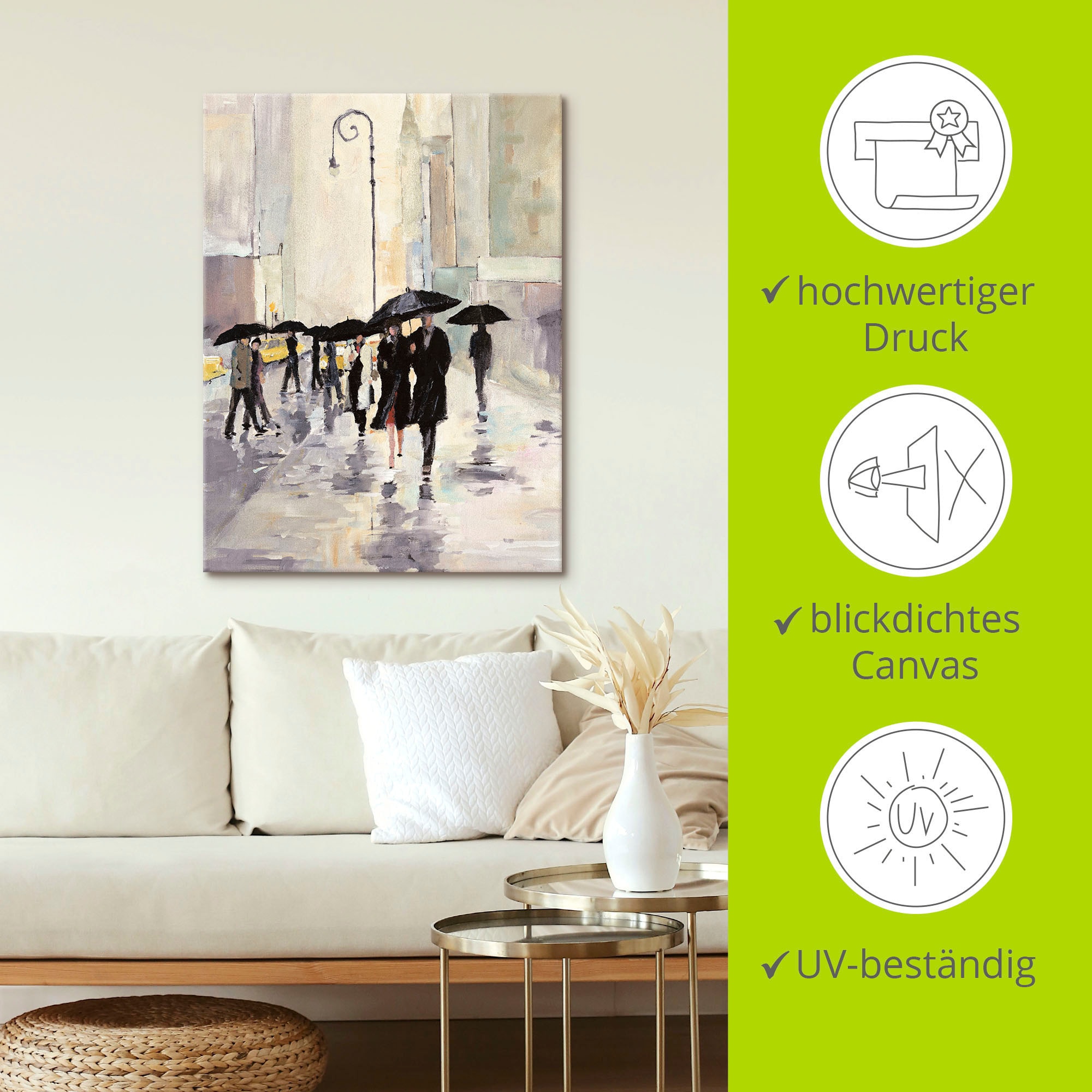 Artland Wandbild »Stadt im Regen«, Gruppen & Familien, (1 St.), als Leinwandbild, Poster in verschied. Grössen