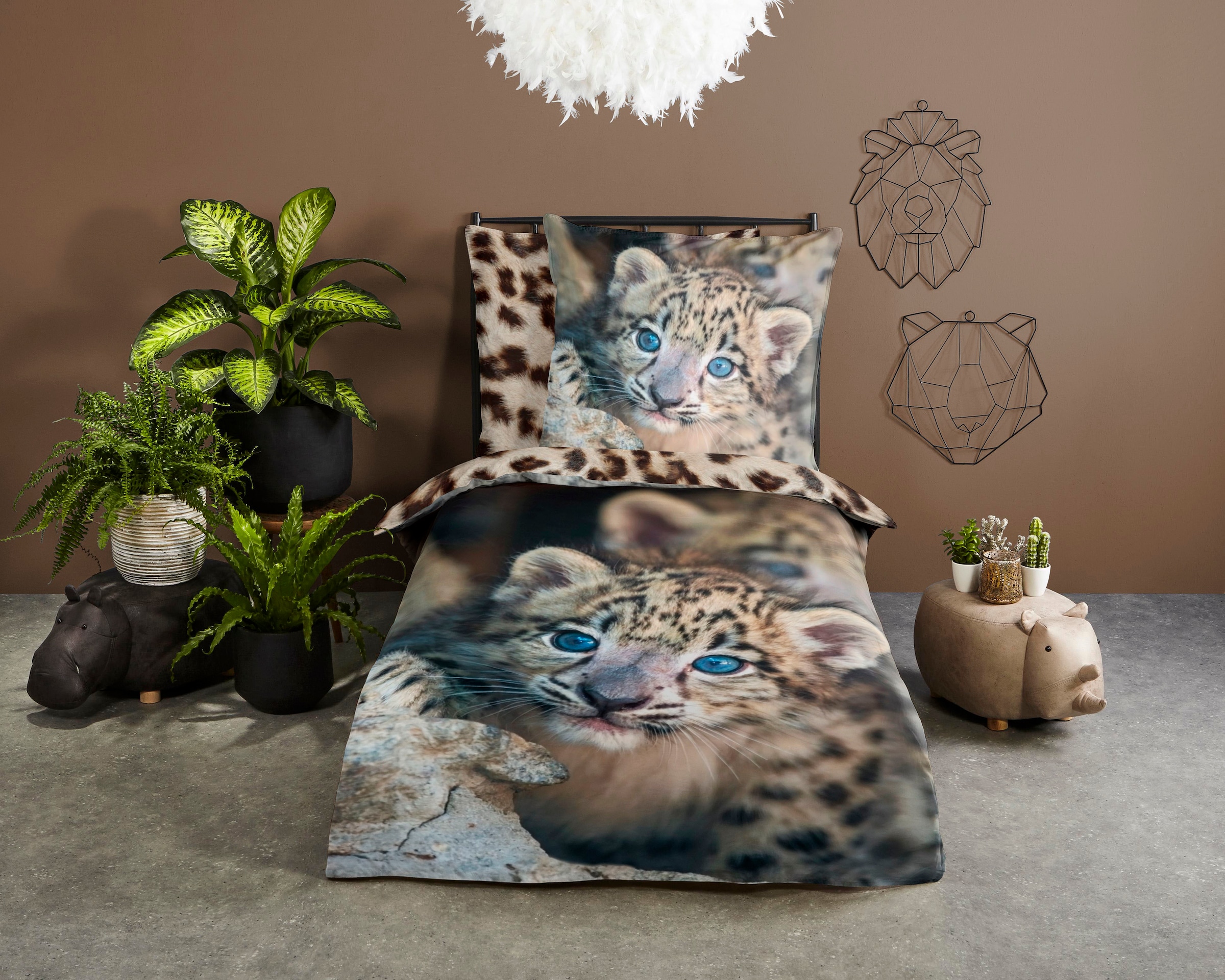 PURE luxury collection Kinderbettwäsche »Mascha«, Mikrofaser, 135x200, Pflegeleicht, Reissverschluss, Wende Kind, Leopard
