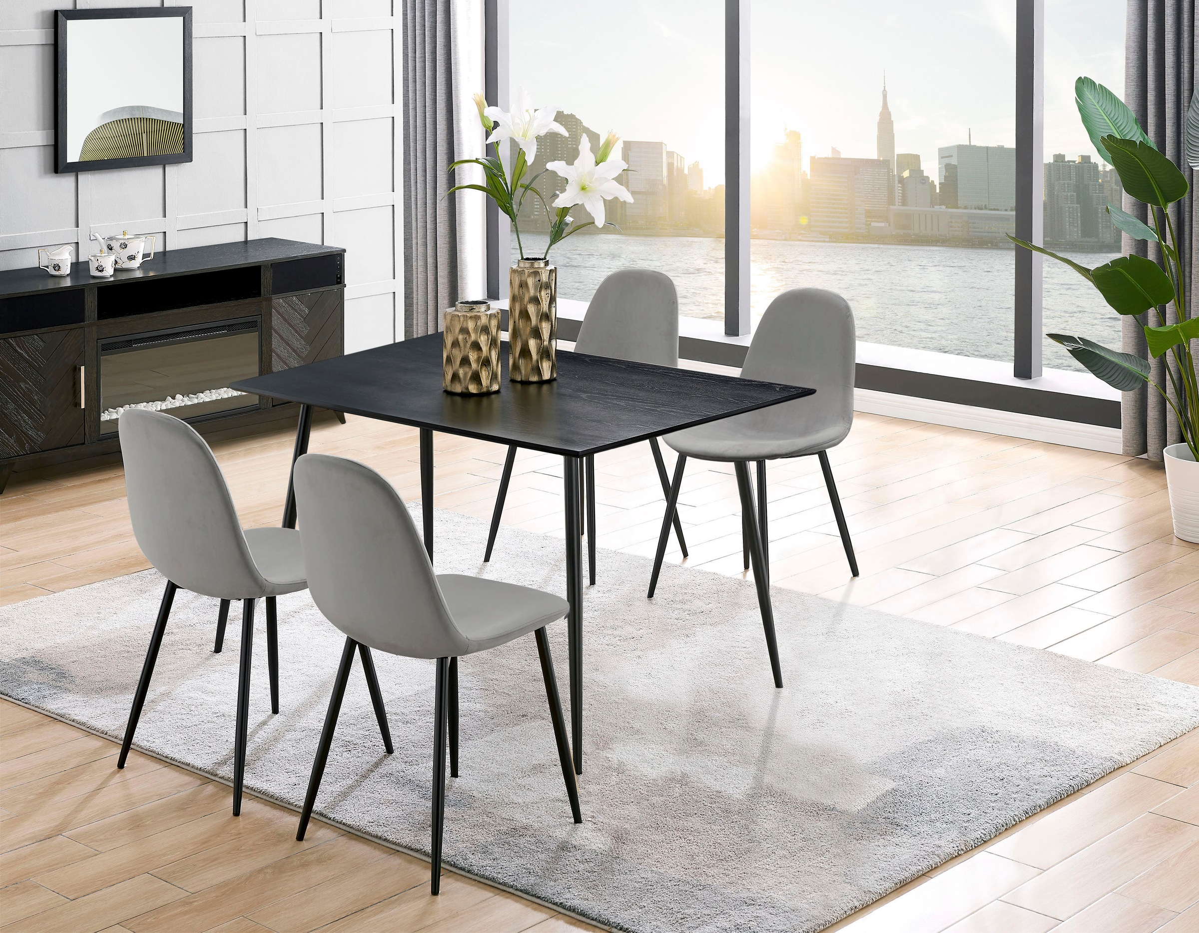 Image of GOODproduct Essgruppe "Eadwine, Sitzgruppe, Tisch plus 4 Stühle" Set, Esstisch plus 4 Esszimmerstühle, 5 Stk. tlg. bestehend aus Esstisch 120 cm und 4 Esszimmerstühlen, Polsterstühlen