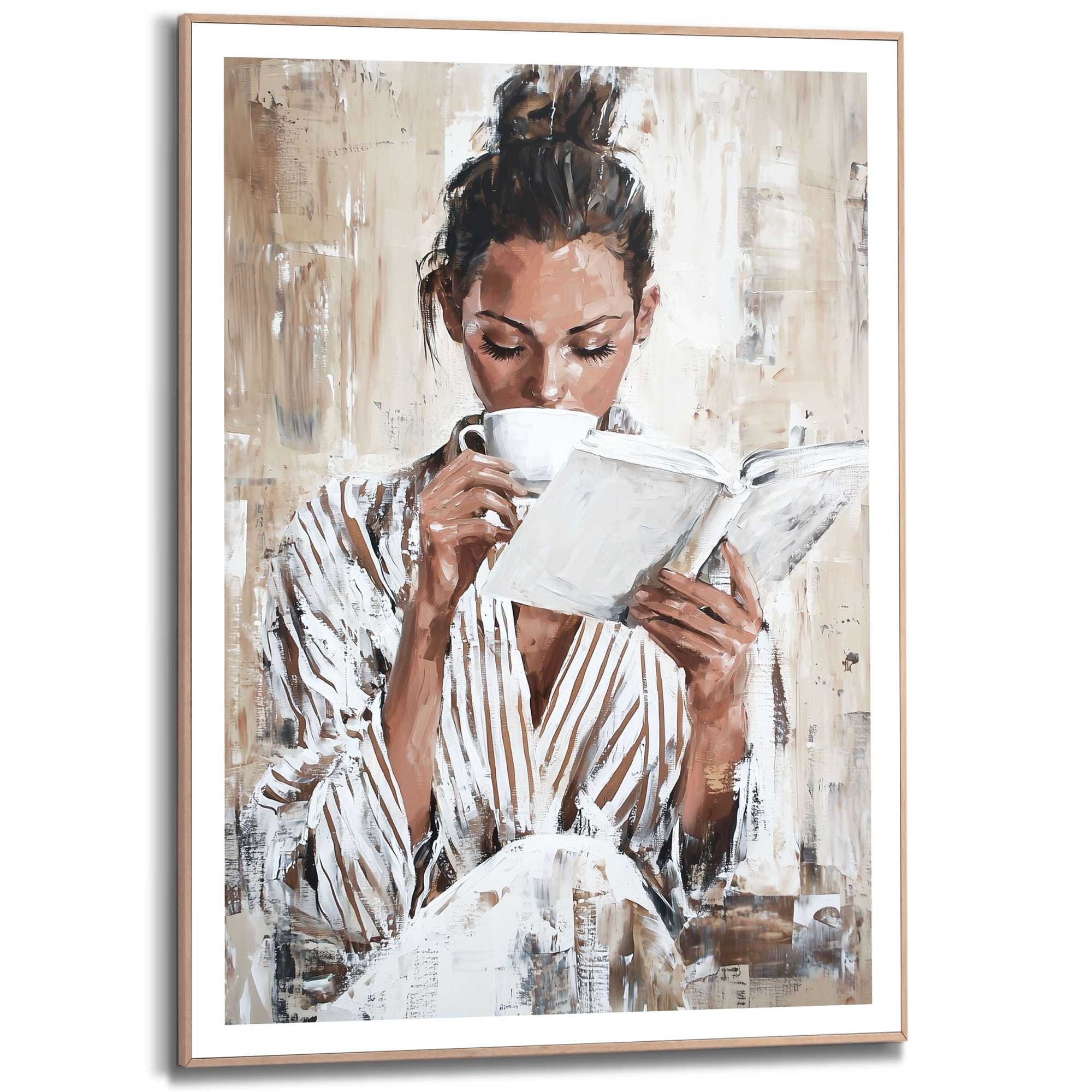 Image of Reinders Poster "Morning Reading" Wohnzimmer - Frau - Lesen - Kaffee - Braun - MDF - Menschen - 50x70 cm