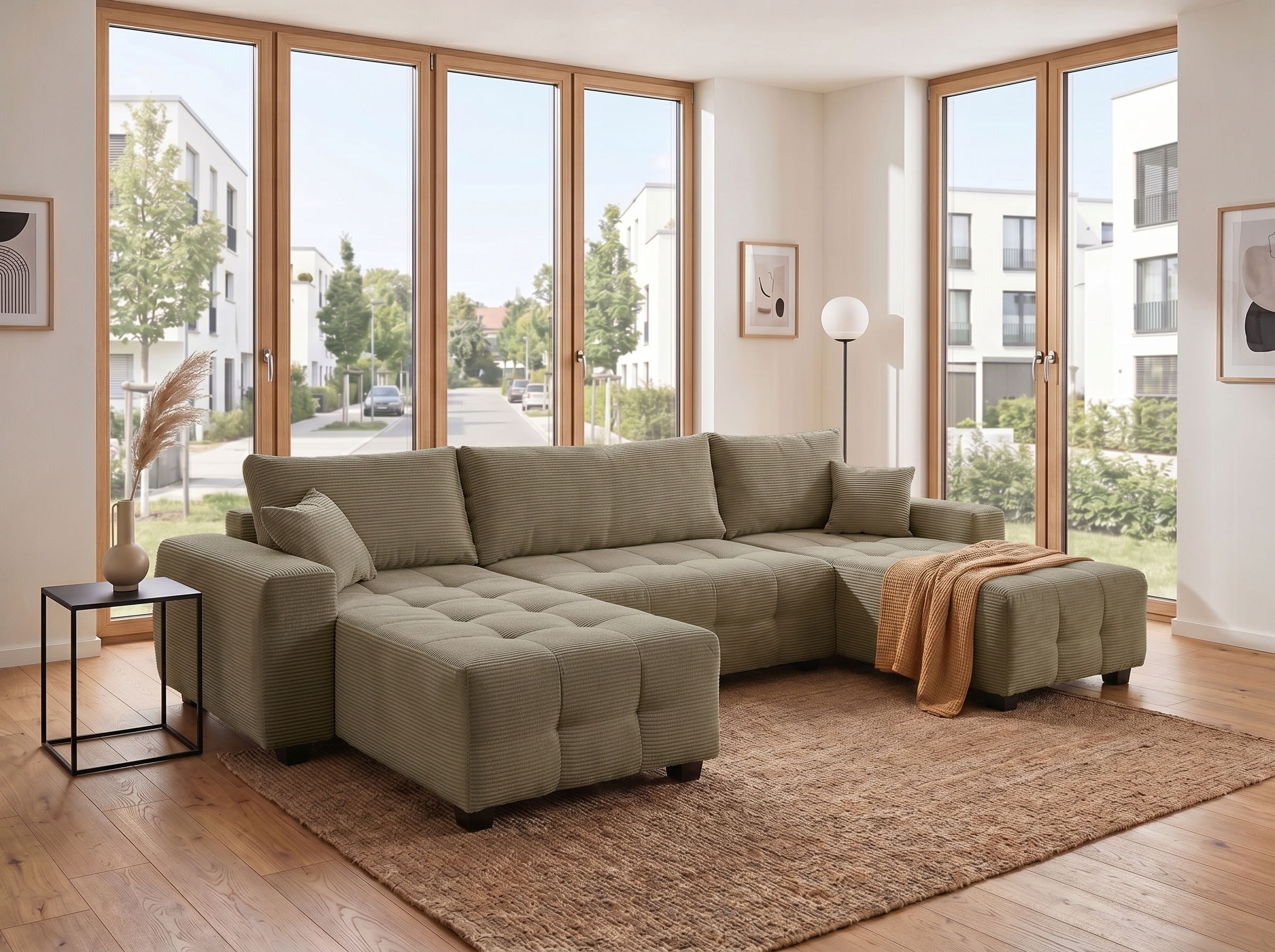 GOODproduct Wohnlandschaft »Bella U-Form, B: 314 cm, inkl. Schlaffunktion, auch in Cord« inkl. Bettkasten, Bonellfederkern, extra grosse Liegefläche: 269x135cm