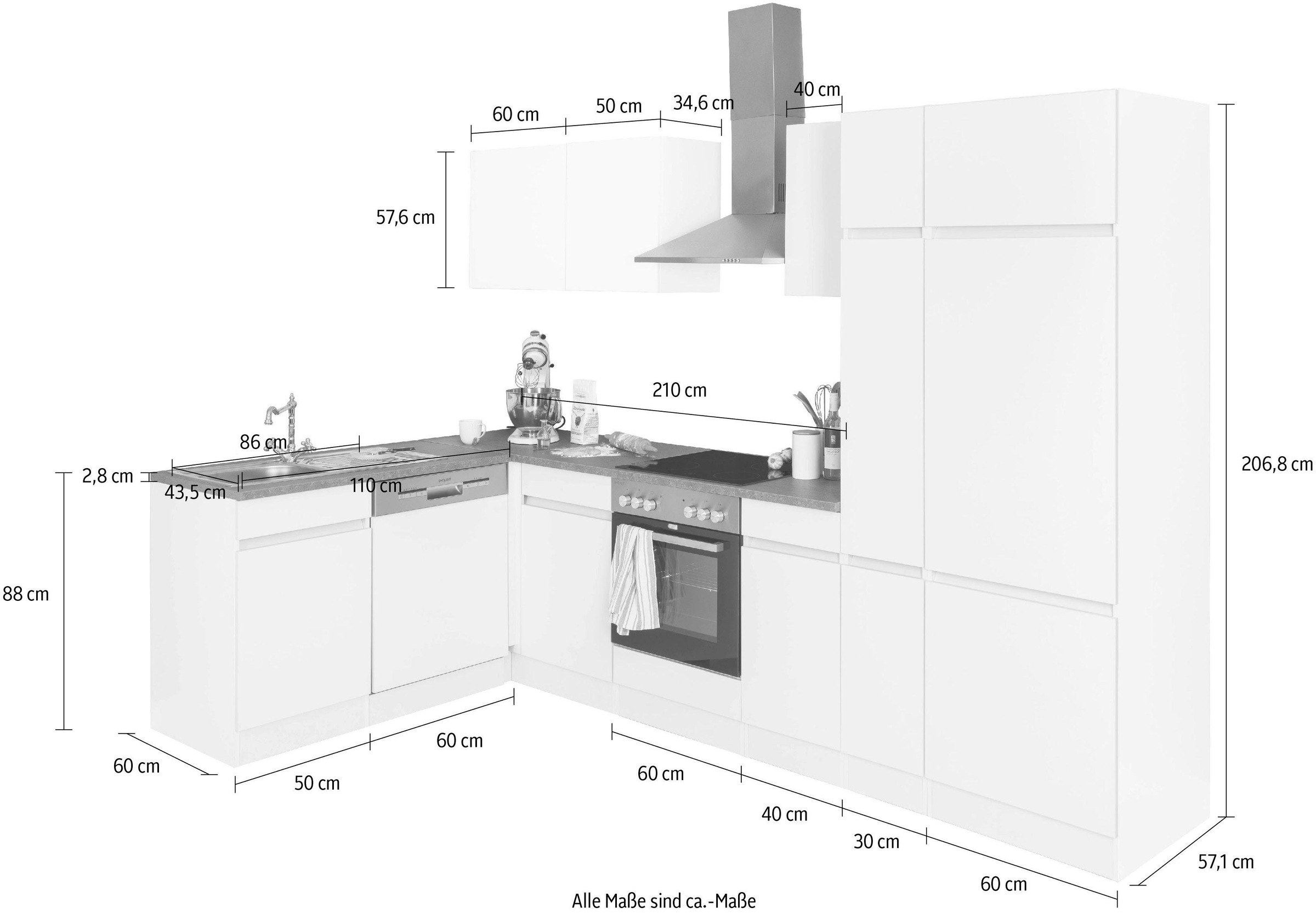 OPTIFIT Winkelküche »Roth«, Stellmasse 300x175 cm, wahlweise mit E-Geräten, mit Apothekerschrank