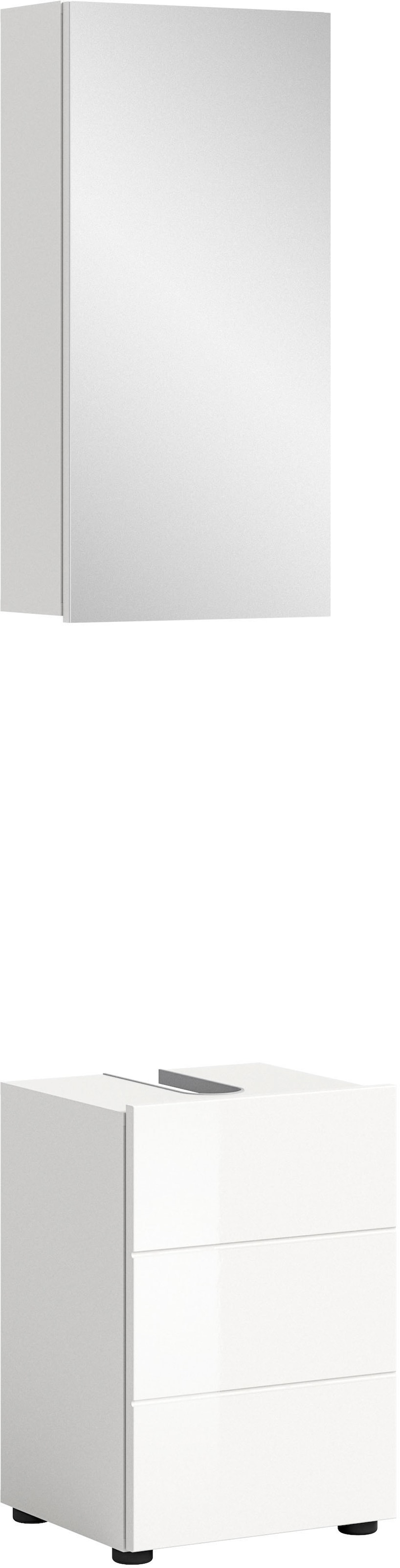 welltime Badmöbel-Set »BIEL, TOPSELLER!, 2 teilig, hochwertige MDF Front, Rillenoptik« 2 teiliges Set, bestehend aus: Waschbeckenunterschrank, Spiegelschrank, 2 Stk. tlg.