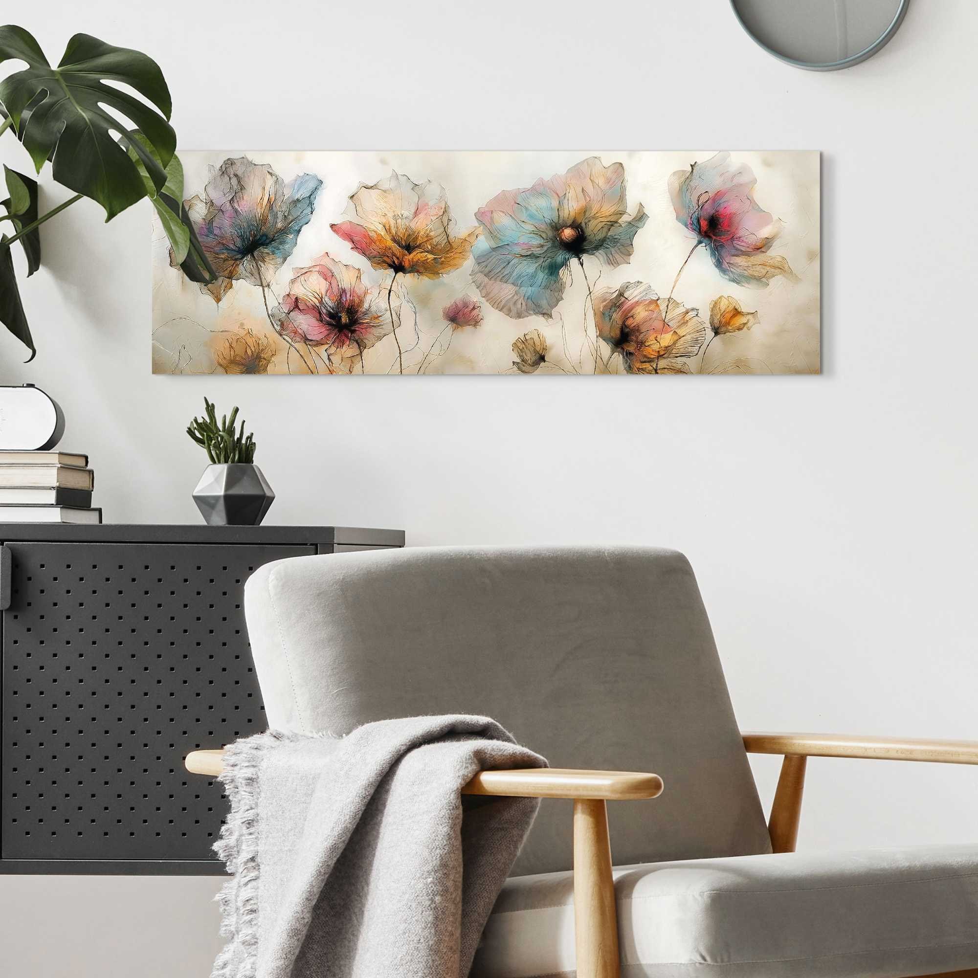 Reinders! Panneau déco »Aquarellblumen« Wohnzimmer - Mehrfarbig - MDF - Blumen und Pflanzen - 90x30 cm