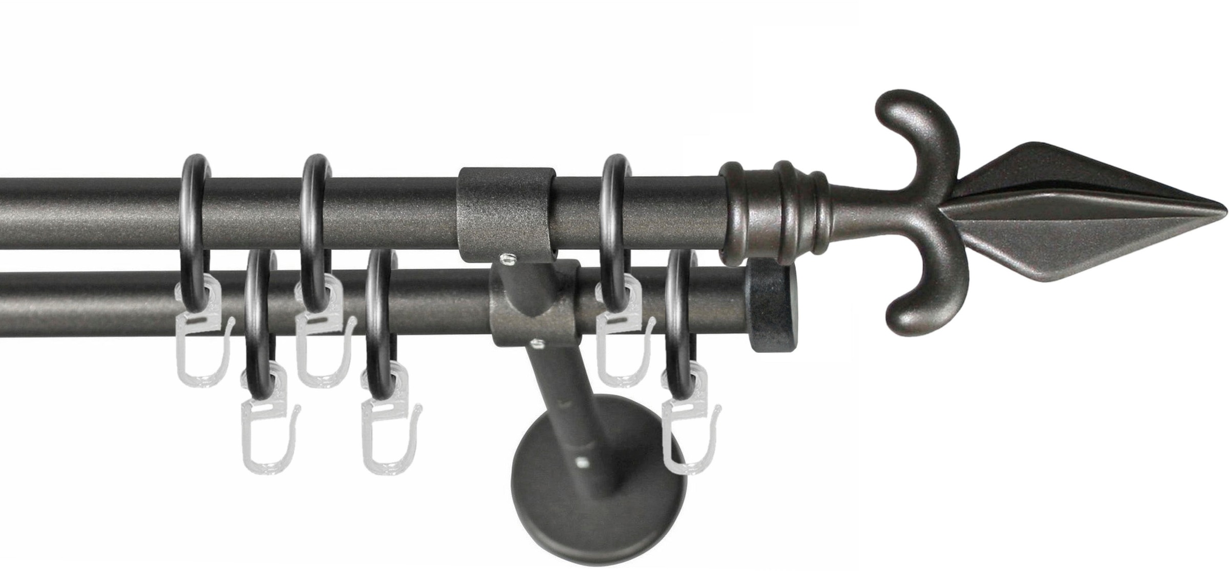 Image of GARESA Gardinenstange »RUSTIKA«, 2 läufig-läufig, Wunschmasslänge, rustikale Vorhanggarnitur, einfache Montage, m. Stangenverbinder verlängerbar, Wandmont, Eisen, m. Ringe, Endk. Pfeil bei Ackermann Versand Schweiz