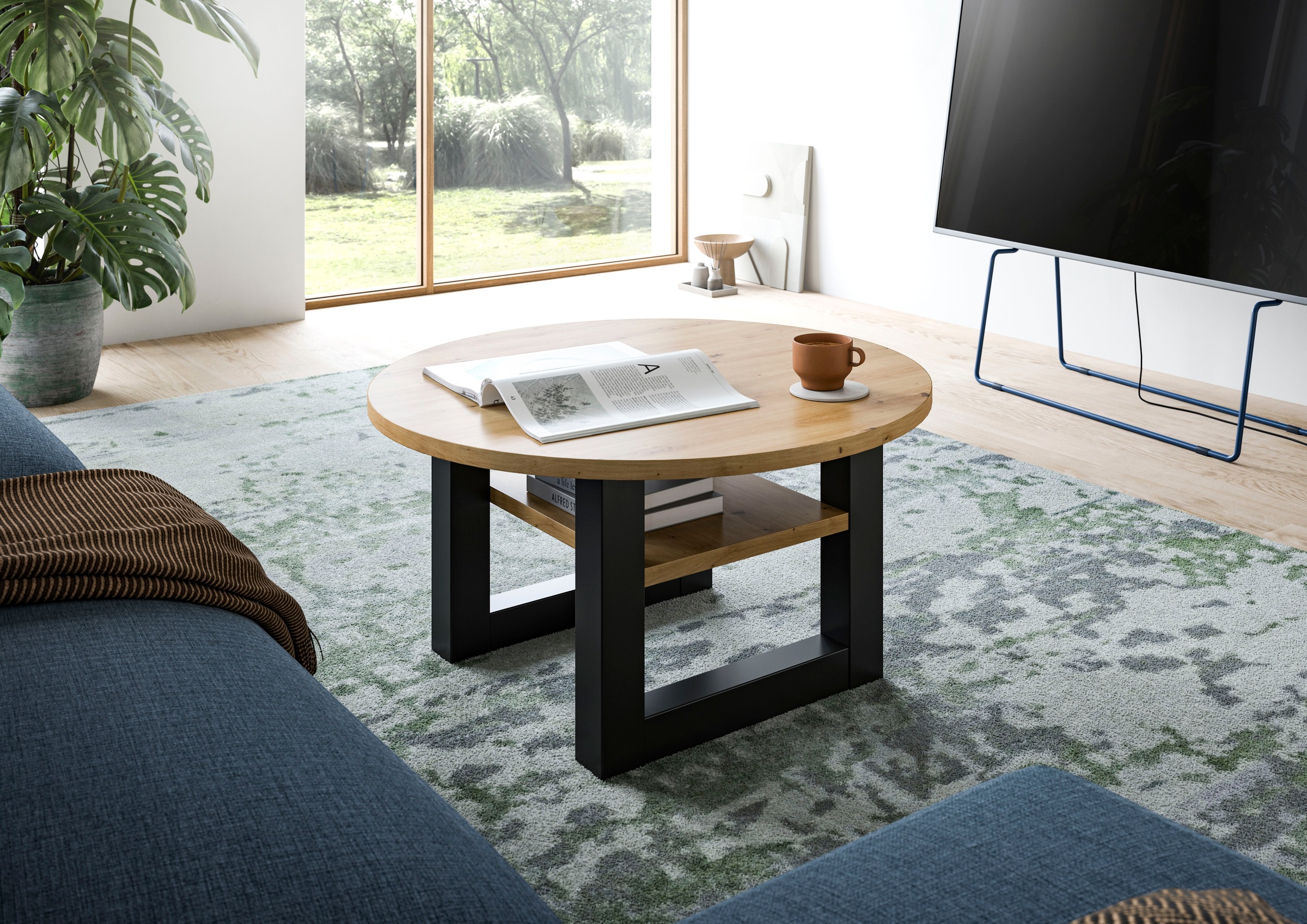 Home affaire Couchtisch "Rail, Ø 75 cm, mit Ablageboden, inklusive Kufengestell" Wohnzimmertisch, Beistelltisch
