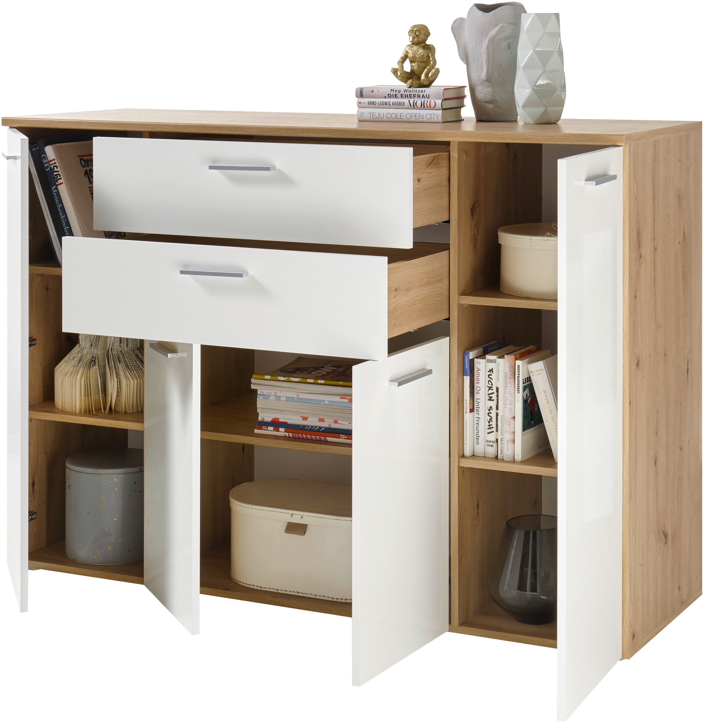 HBZ Kommode »Pablo weiss Glanz, BxHxT 152x106x50 cm« Kommode mit 4 Türen, 2 Schubkästen, 5 Einlegeböden verstellbar