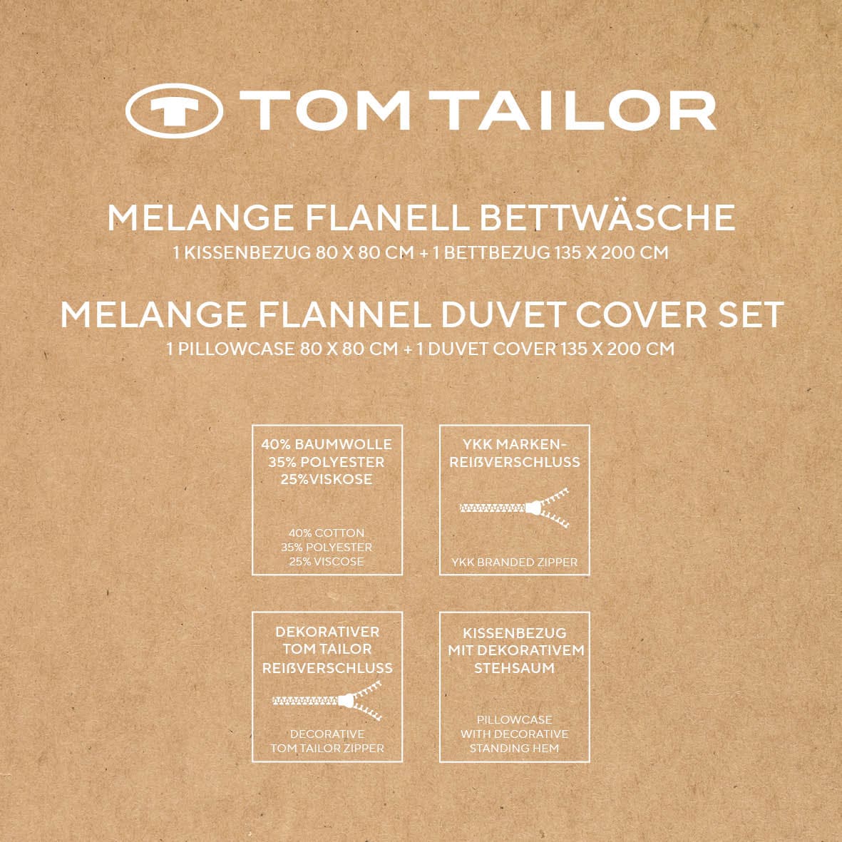 TOM TAILOR HOME Linge de lit »WOVEN MELANGE in Gr. 135x200cm oder 155x220cm« 2 cuis new bedroom, double couture sur l’oreiller, étiquette tissée