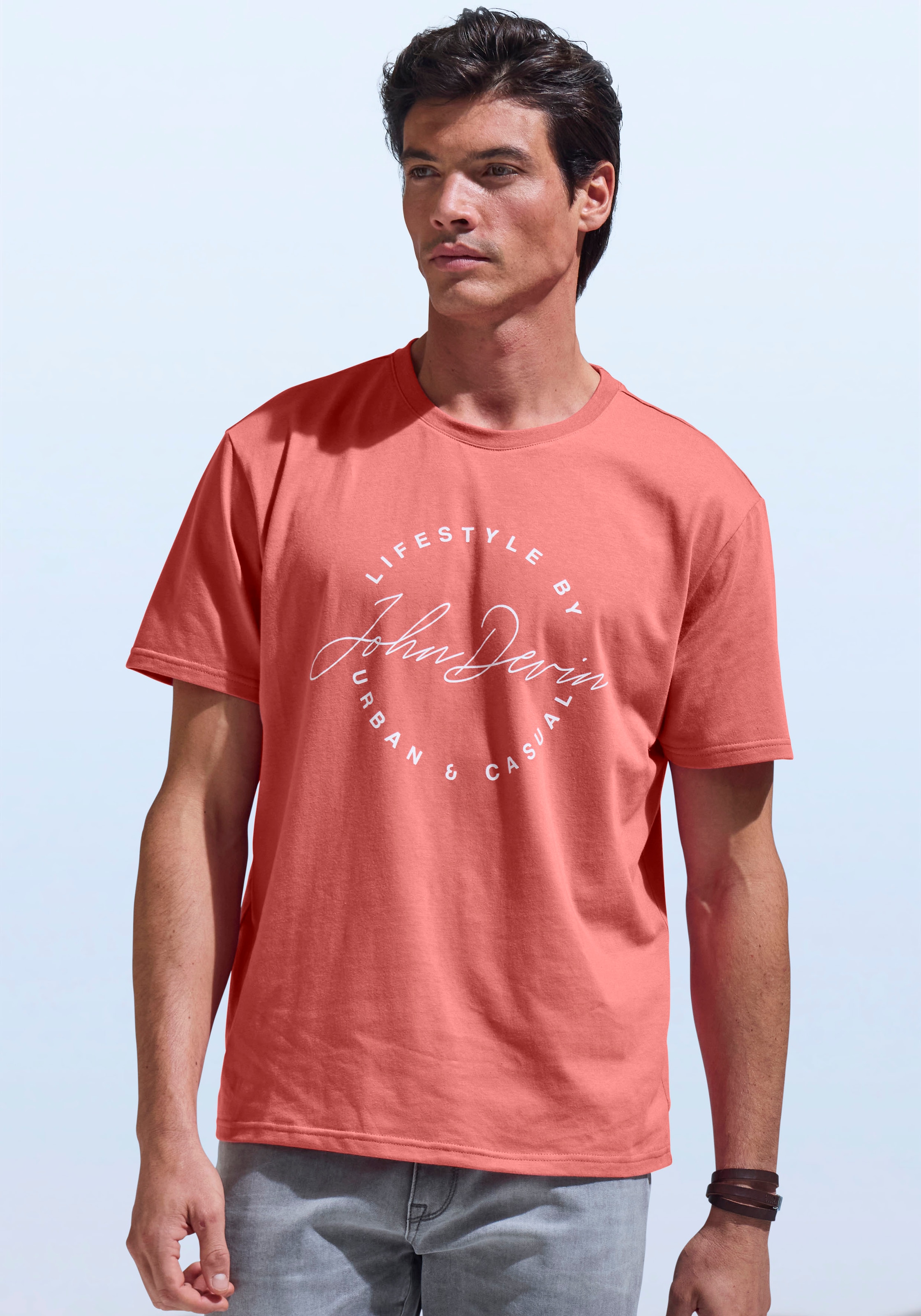 Image of John Devin T-Shirt Rundhalsshirt mit Print aus reiner Baumwolle