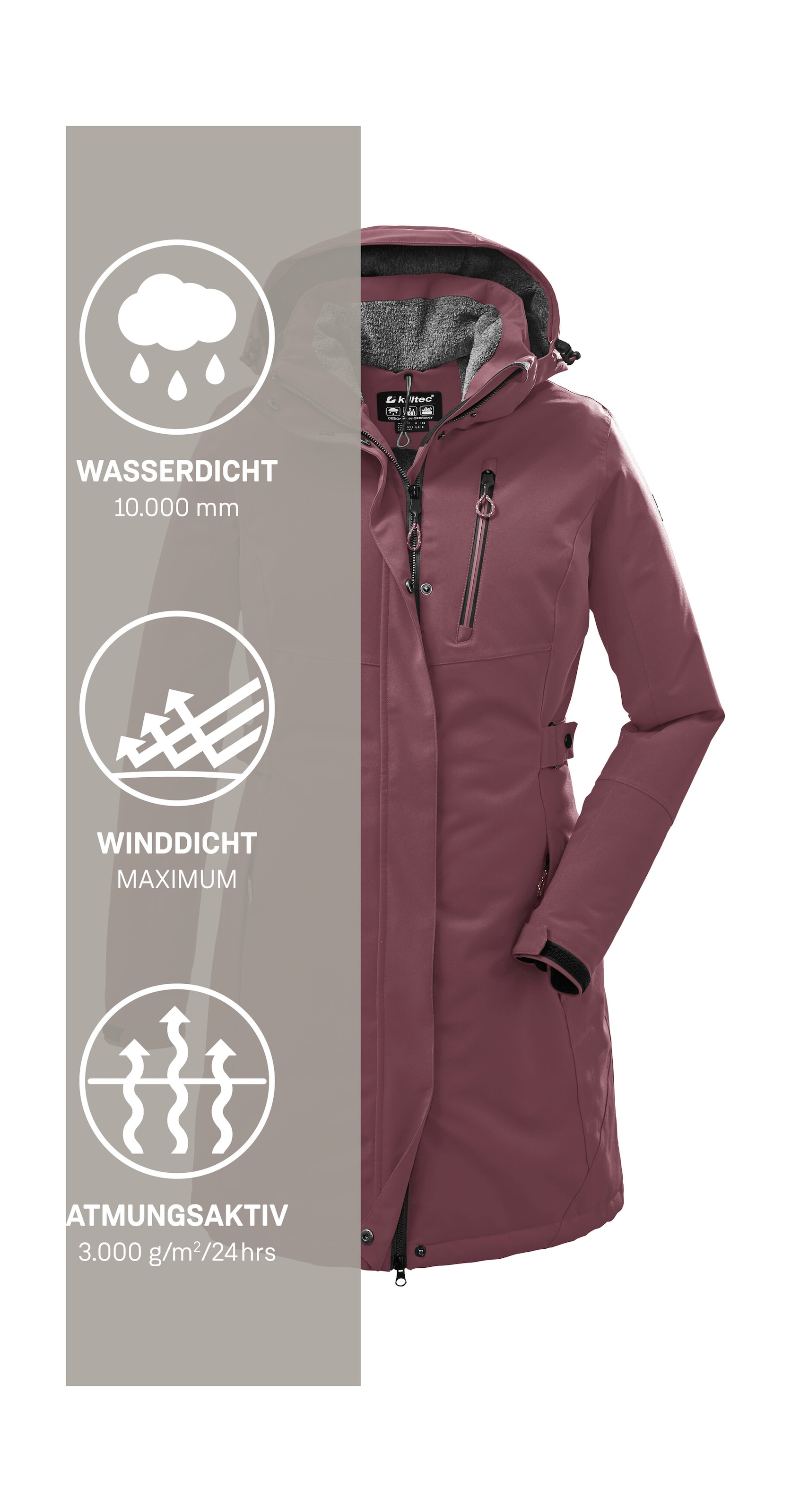 Killtec Parka »KOW 165 WMN PRK« Wasser- und winddichter Parka mit Teddyfleece und abnehmbarer Kapuze