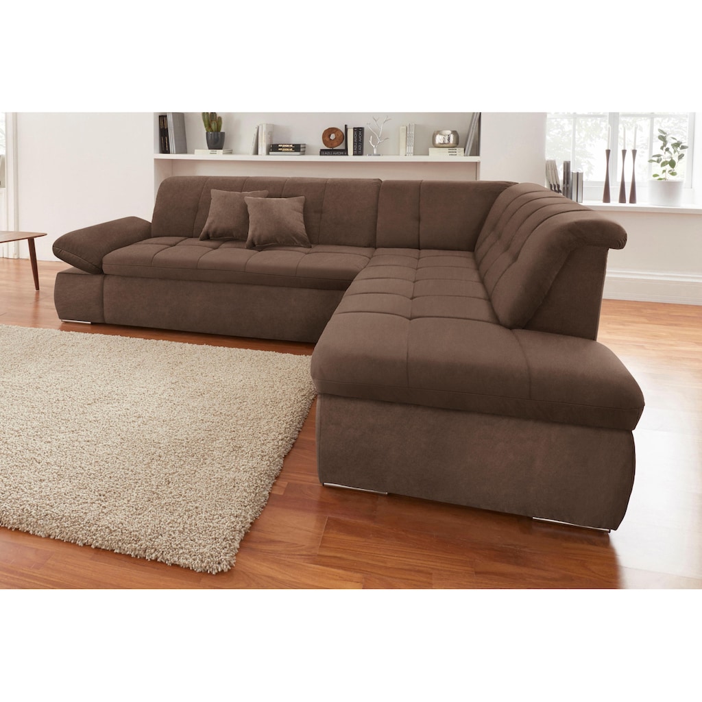 DOMO collection Ecksofa »NMoric incl. Zierkissen B/T/H: 273/216/80 cm«, Ottomanen-Abschluss, wahlweise mit Bettfunktion und Armlehnverstellung