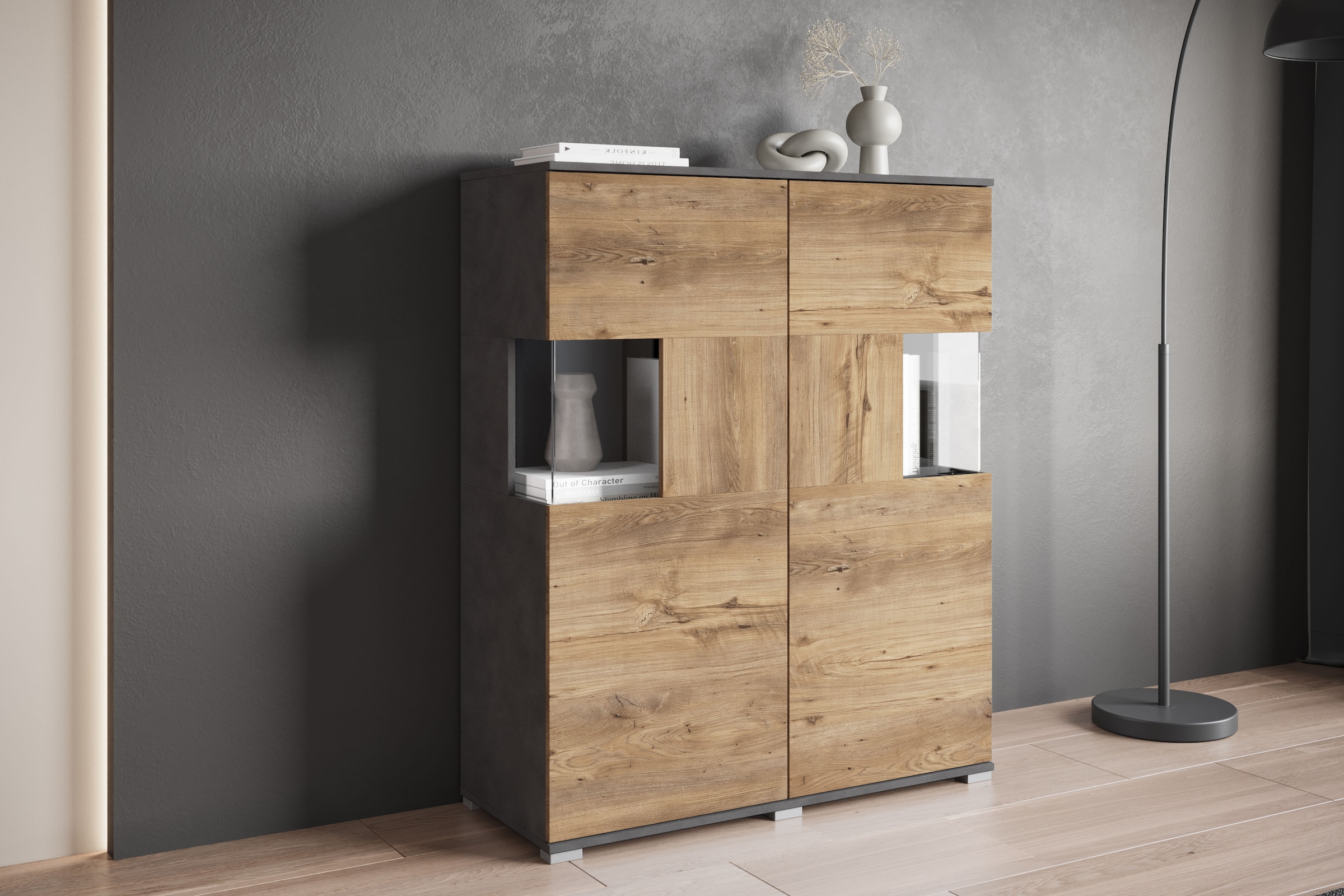 GOODproduct Highboard »Kenia« 1 Stk. tlg. Modernes Highboard mit Glastüren, Breite 100 cm