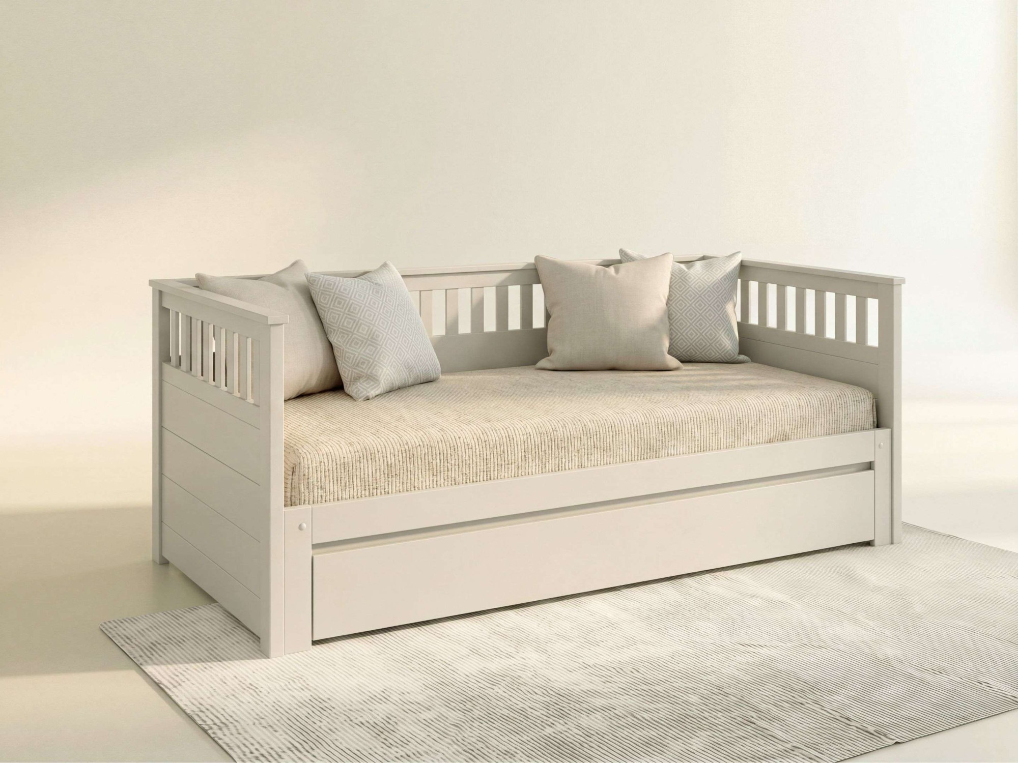 GOODproduct Daybett »Morrick, ausziehbar, 2 Schlafplätze + Schublade, Cashmere Beige« massive Kiefer, schöne Sprossenoptik, Stauraum, Skandi Look