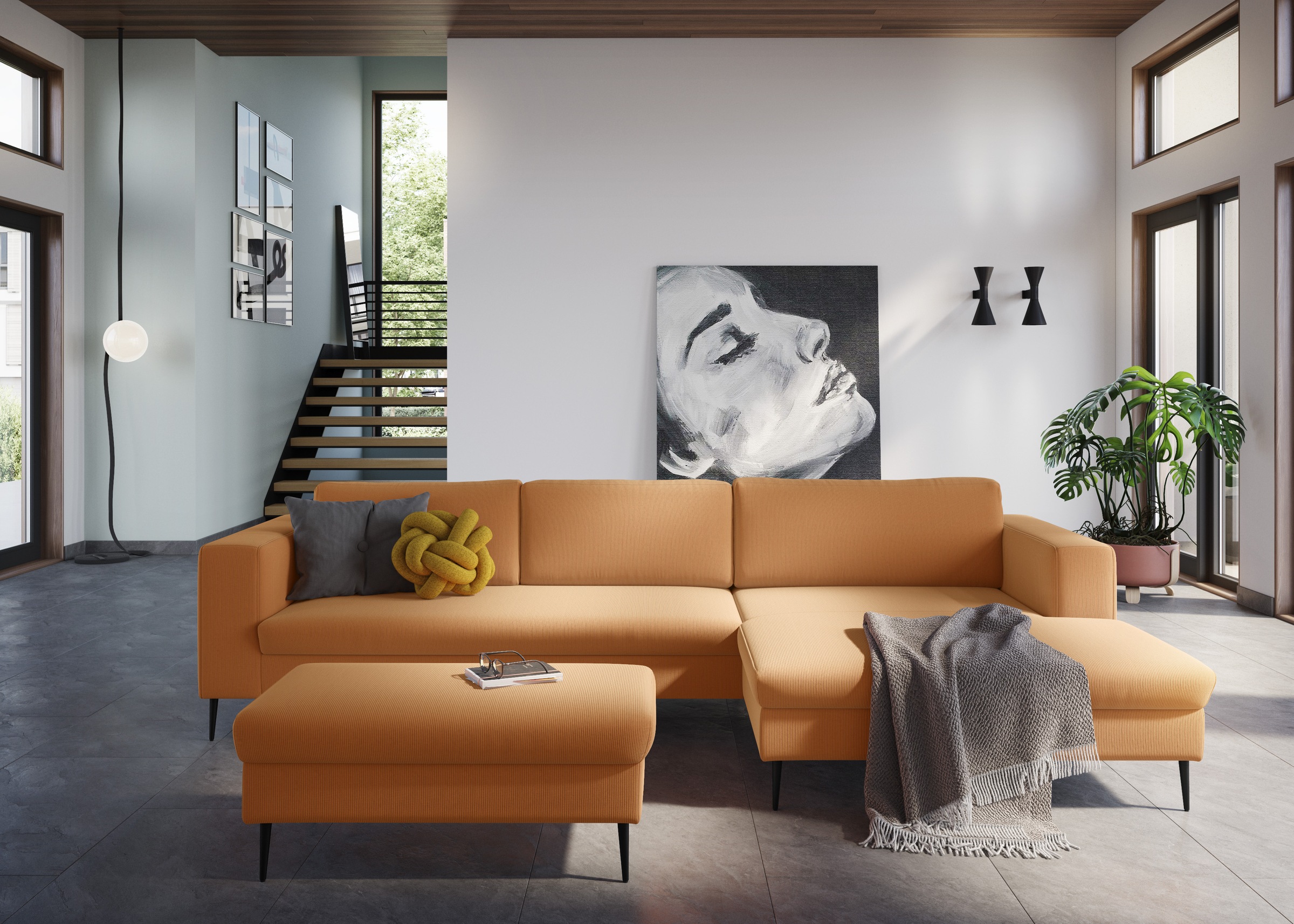 DOMO collection Ecksofa »Modica, zeitlos und elegant, L-Form«, moderne Optik mit extrabreiter Recamiere, auch in Cord