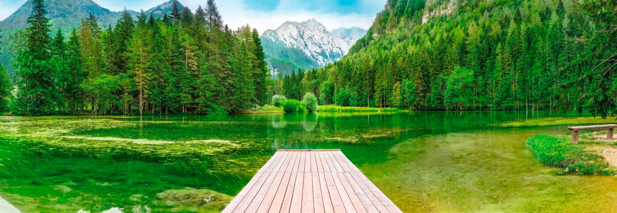 Image of Komar Fototapete "Green Lake - Grösse 368 x 127 cm" bedruckt glatt Wohnzimmer, Schlafzimmer