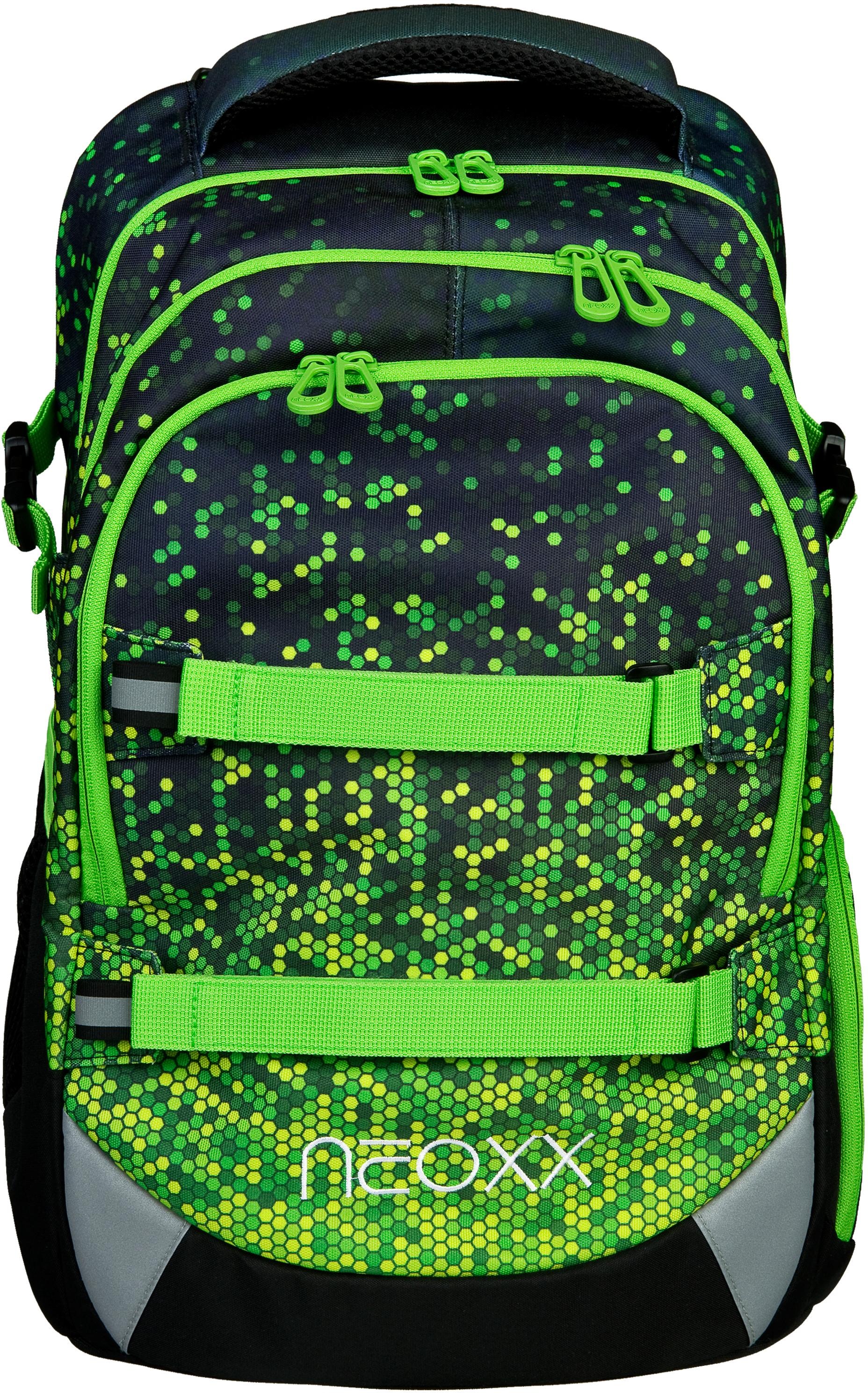 ✌ neoxx Schulrucksack »Active, mind«, PET-Flaschen aus ligne recycelten in Acheter en Details, my Pixel reflektierende