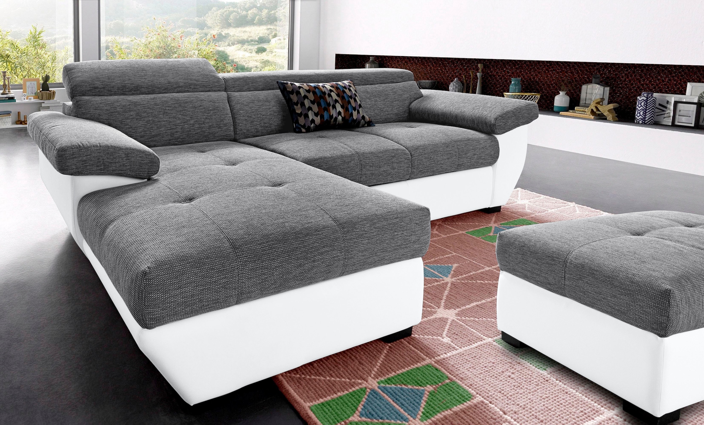 COTTA Polstergarnitur »Speedway L-Form«, (Set), Set bestehend aus: Ecksofa mit Kopfteilverstellung & Hocker