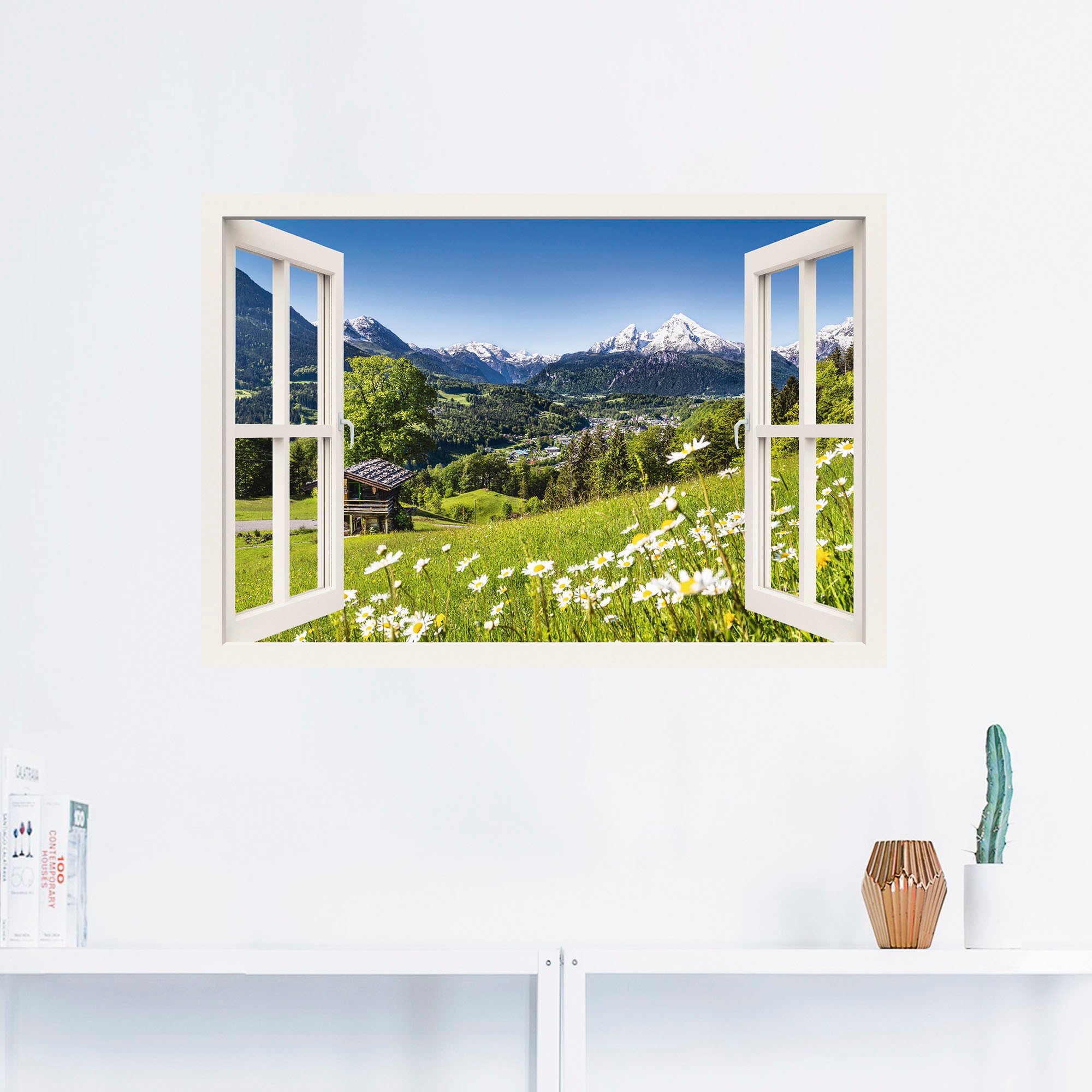 Artland Wandbild »Fensterblick Bayerischen als Wandaufkleber oder Alpen«, Grössen Alubild, (1 in St.), versch. kaufen Leinwandbild, Poster Berge