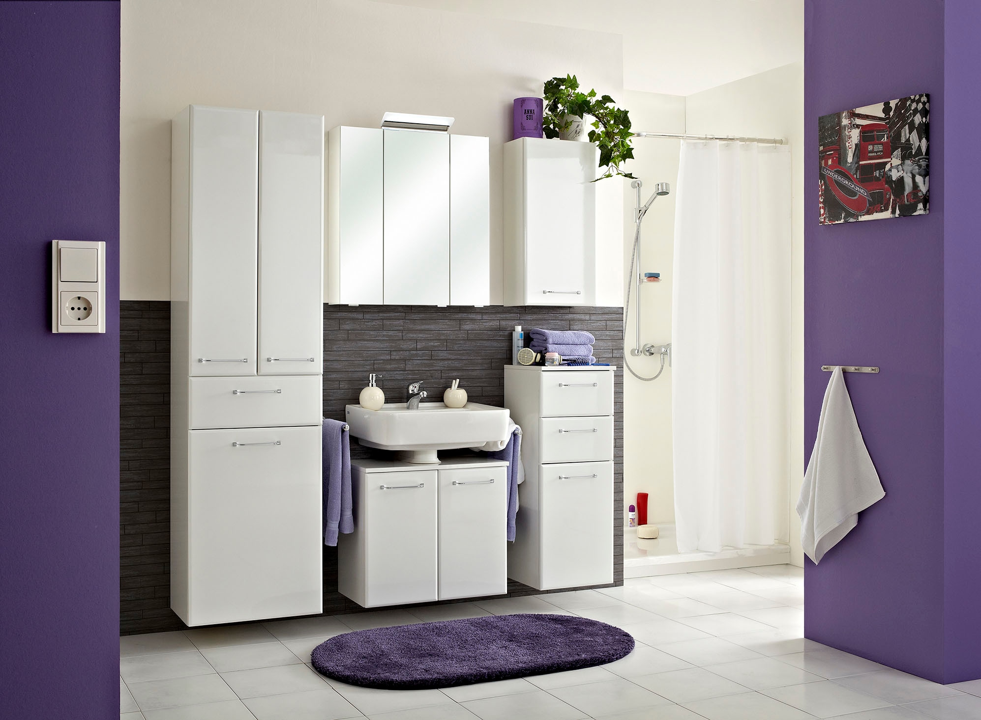 Saphir Armoire sous lavabo »Quickset Unterbeckenschrank, 60 cm breit, 2 Türen, ohne Waschbecken« Armoire sous lavabo avec amortisseur de porte, poignées chromées brillantes