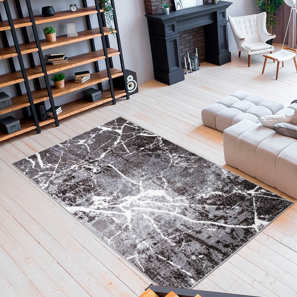 my home Teppich »Manrik«, rechteckig, 9 mm Höhe, mit besonders weichem Flor, Kurzflor, modernes Marmor-Design