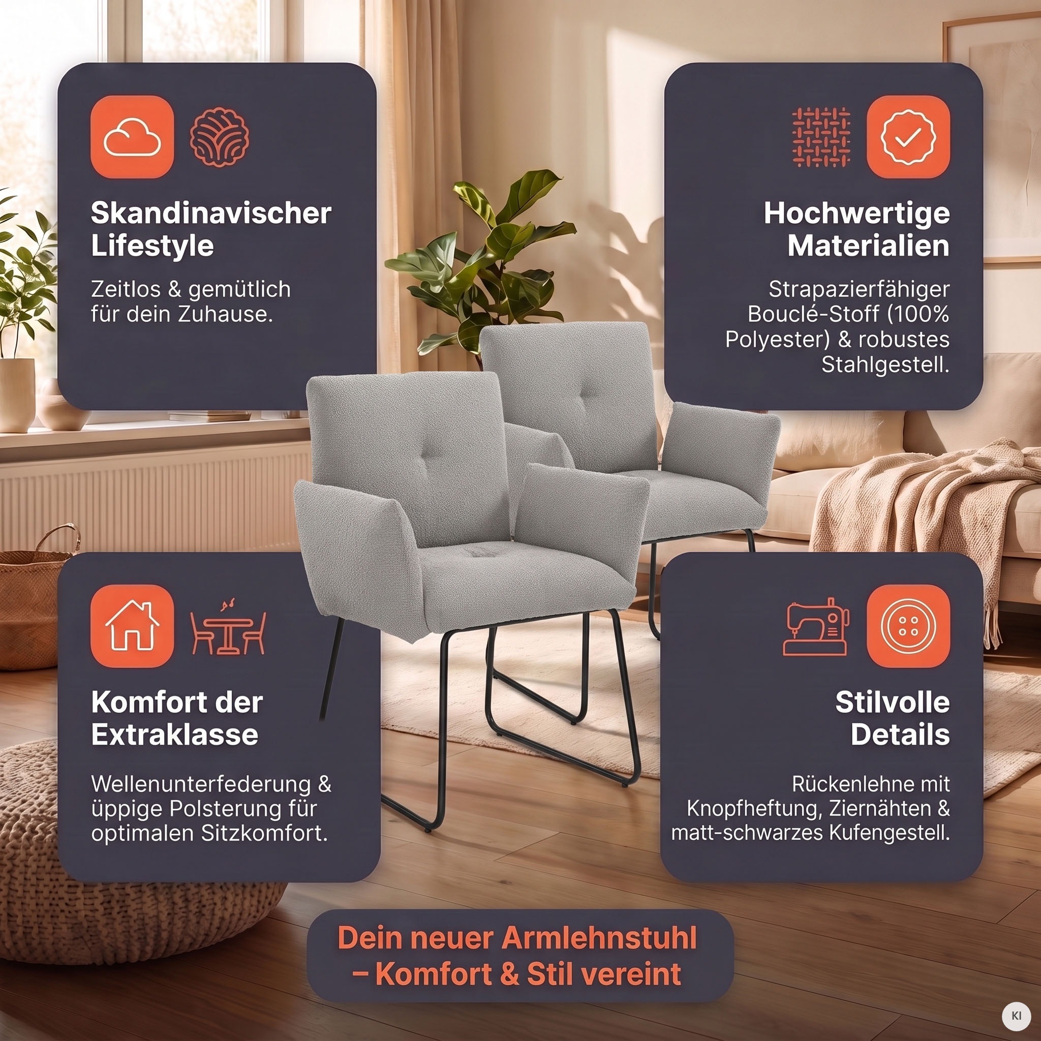 SalesFever Chaise avec accoudoirs »Komfortabler Esszimmerstuhl mit Stil« () avec suspension à ressort ondulé
