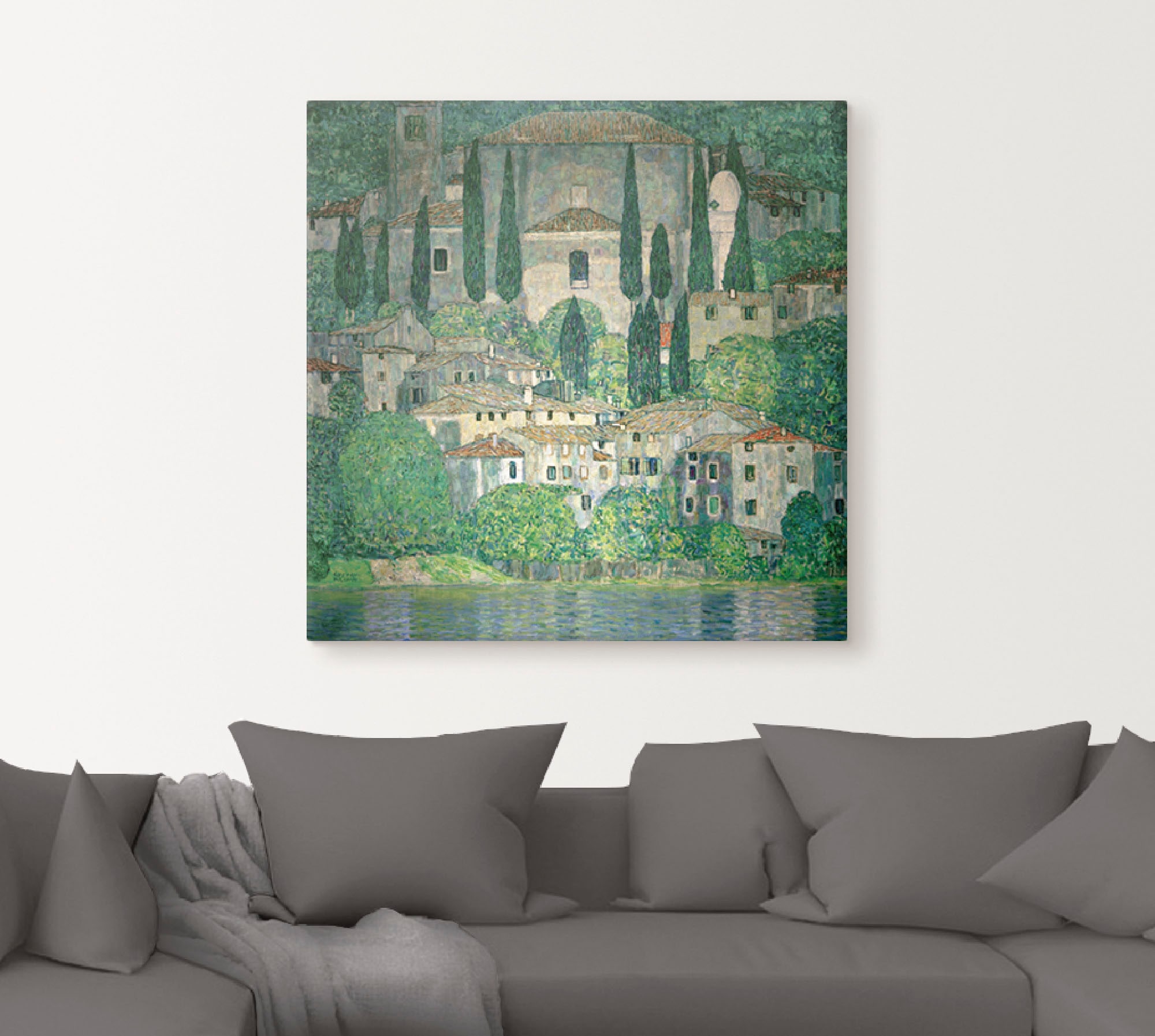 Artland Leinwandbild »Kirche in Cassone (Landschaft mit Zypres«, Europa, (1 St.), auf Keilrahmen gespannt