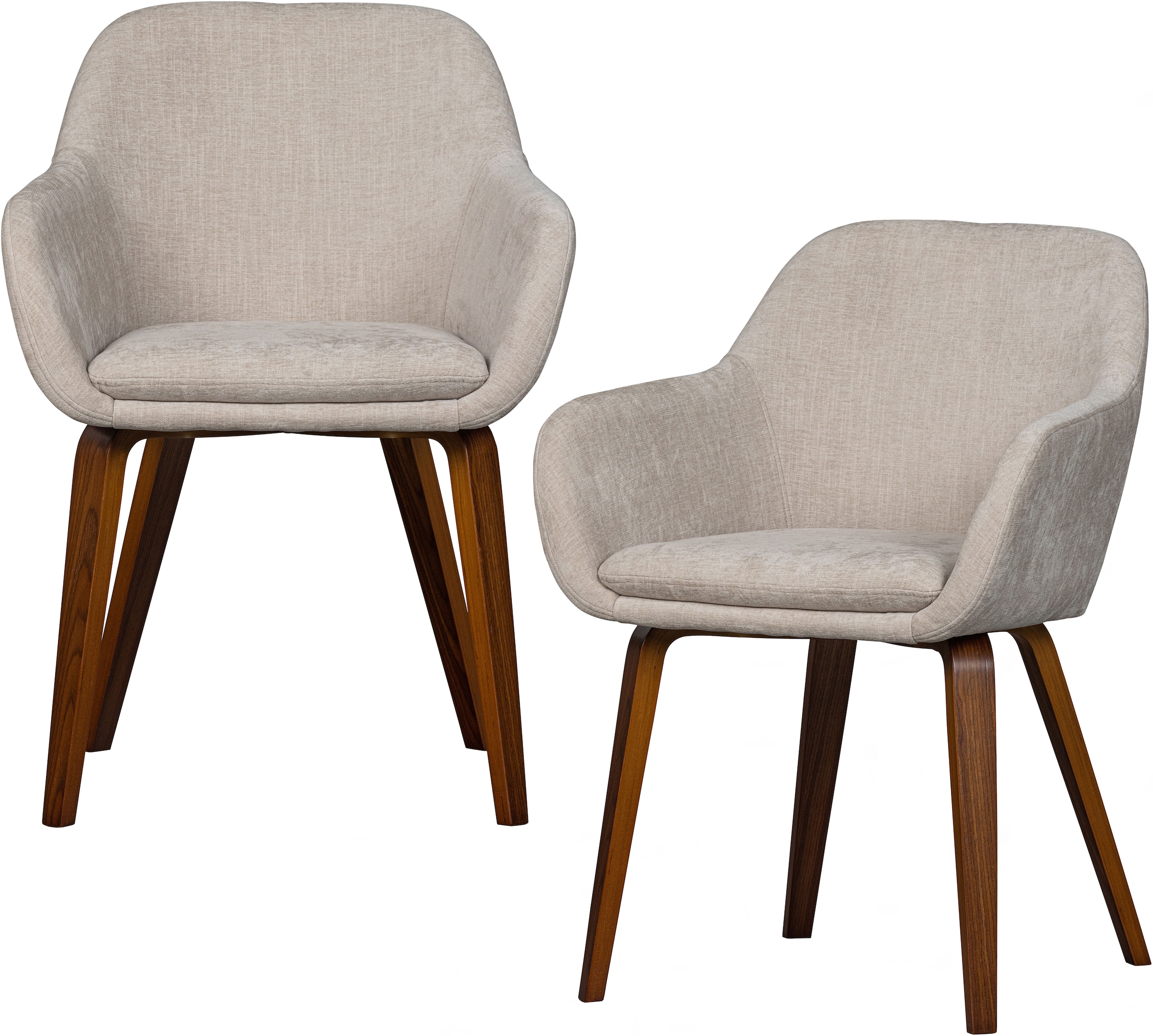 Image of WOOOD Esszimmerstuhl "Base mit Velvet-Melange-Bezug, B 58 x T 58 x H 80 cm" (Set) 2 Stk.Walnussfurnier-Gestell, Armlehnen integriert, Tragkraft 100 kg