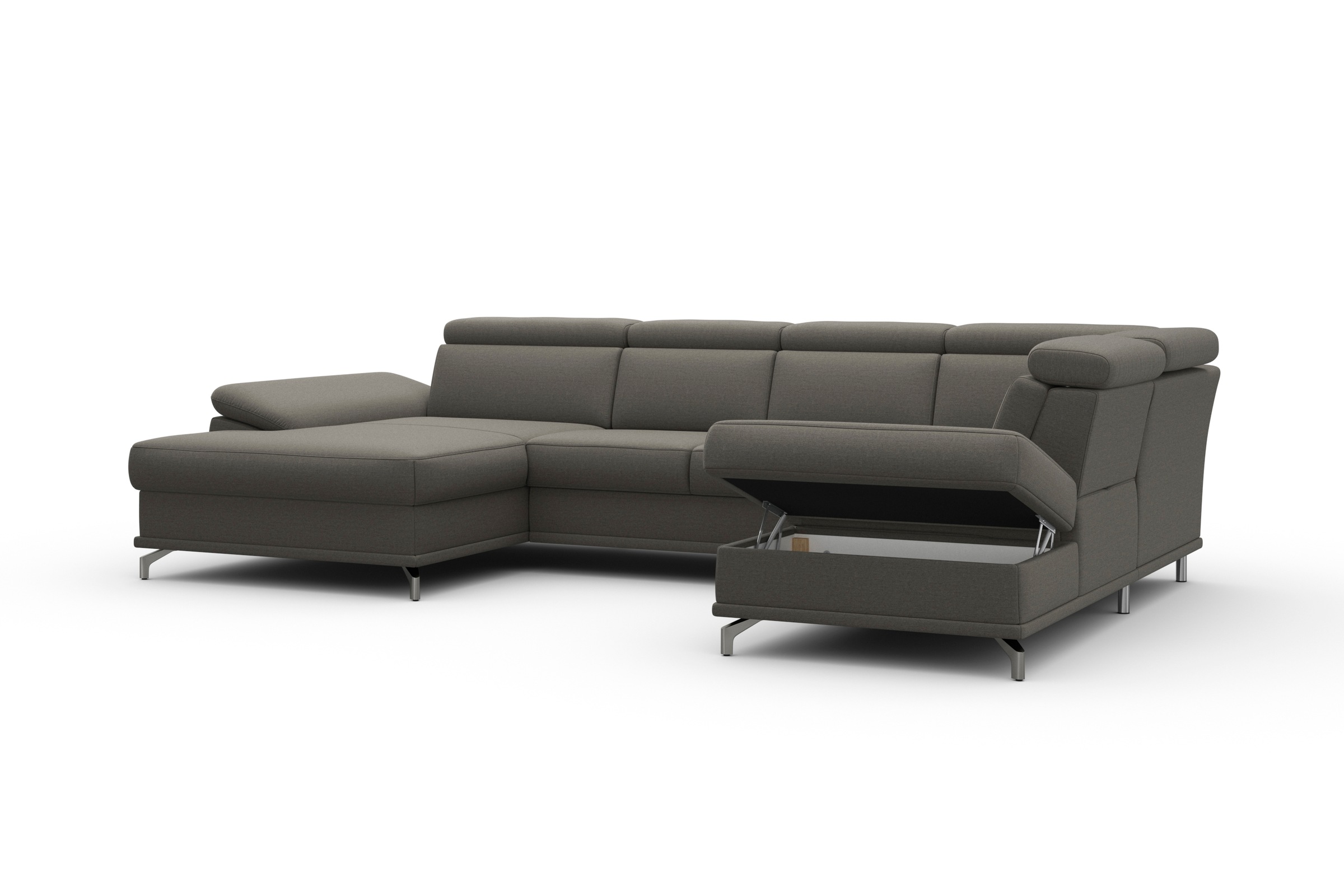 sit&more Wohnlandschaft »Cabrio U-Form, mit Sitztiefenverstellung, Arm- und Kopfteilverstellung«, 3 Nierenkissen, Federkern, optional Bettfunktion und Stauraum
