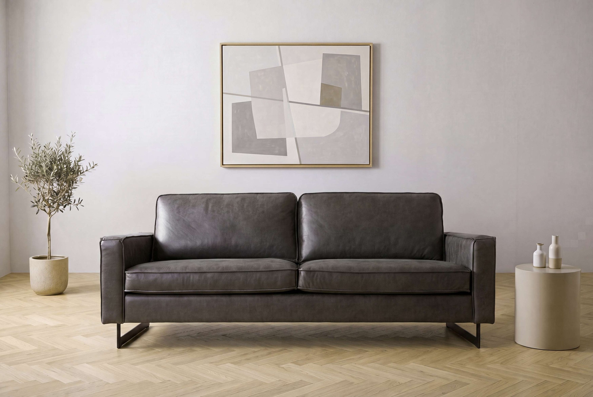 GOODproduct 3-places »Pinto, 206 cm, Cord, Chenille, Lederoptik« avec jonc, pieds métalliques noirs, suspension à ressorts ondulés