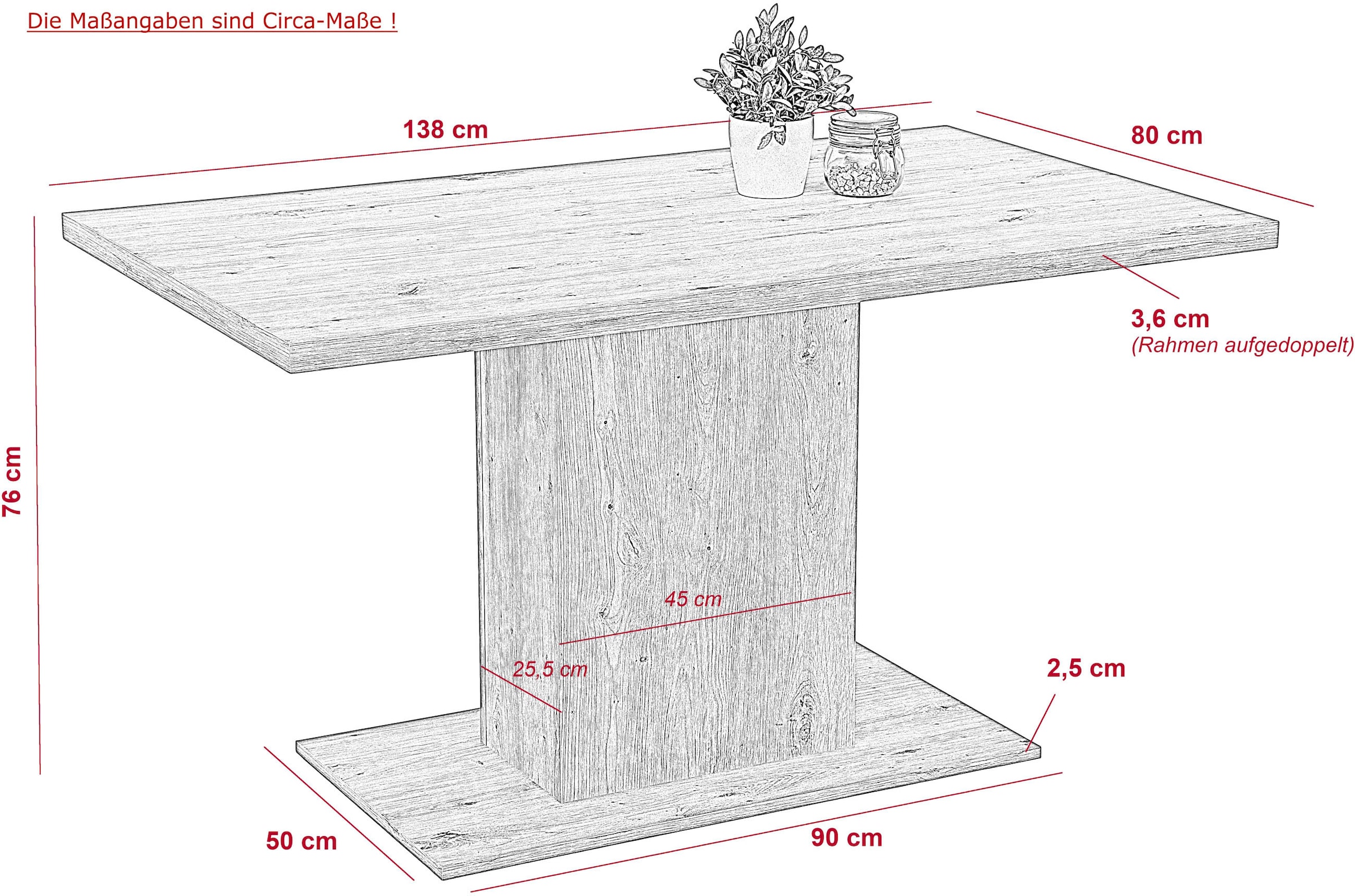 HELA Ensemble de salle à manger »ODER« 4 cuis tlg. Säulentisch 138x80 cm, rechts-links montierbar, Stuhl 140 kg belastbar