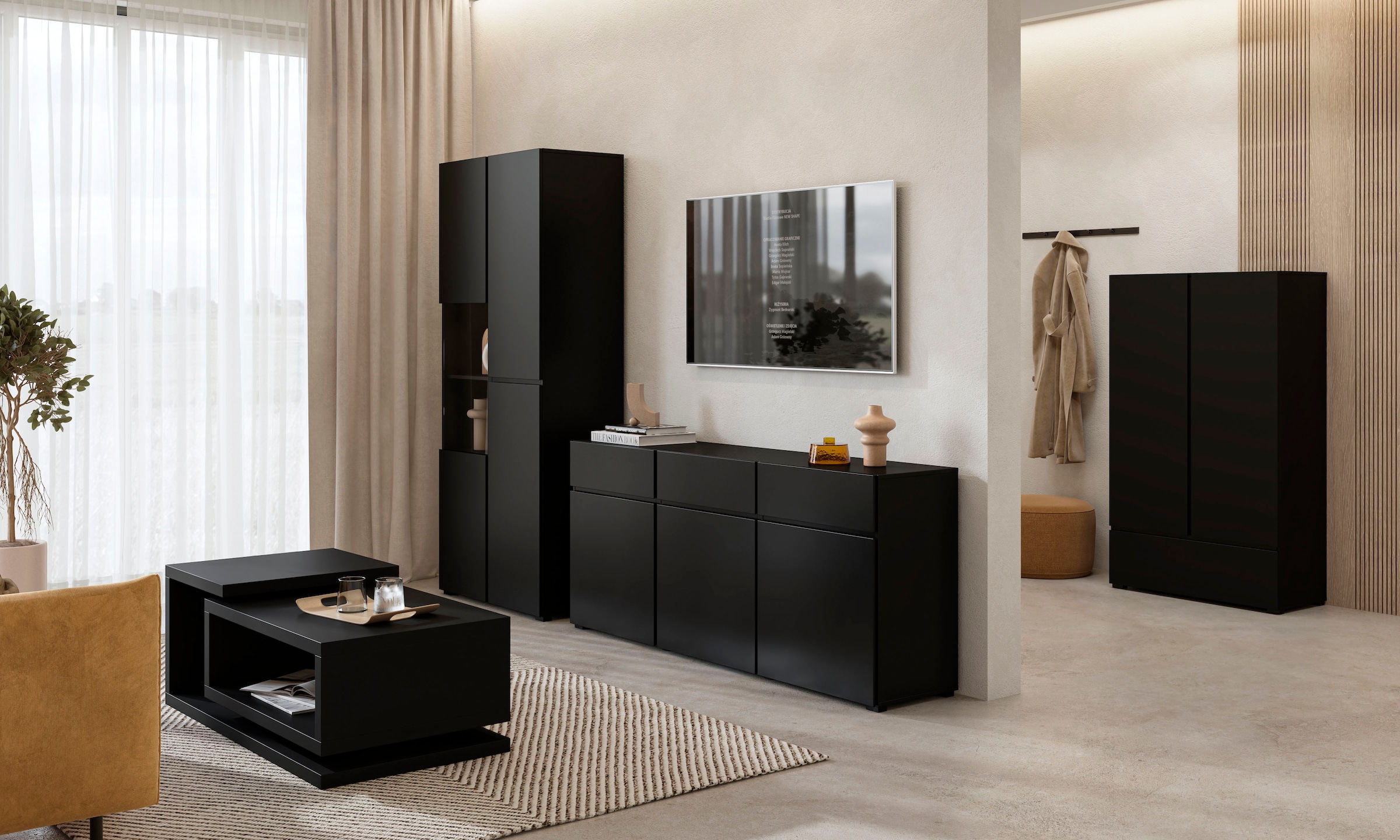 GOODproduct Mehrzweckschrank »Cross,Breite 89 cm, Highboard, Universalschrank, Garderobe« Waescheschrank mit viel Stauraum, Einlegeböden verstellbar