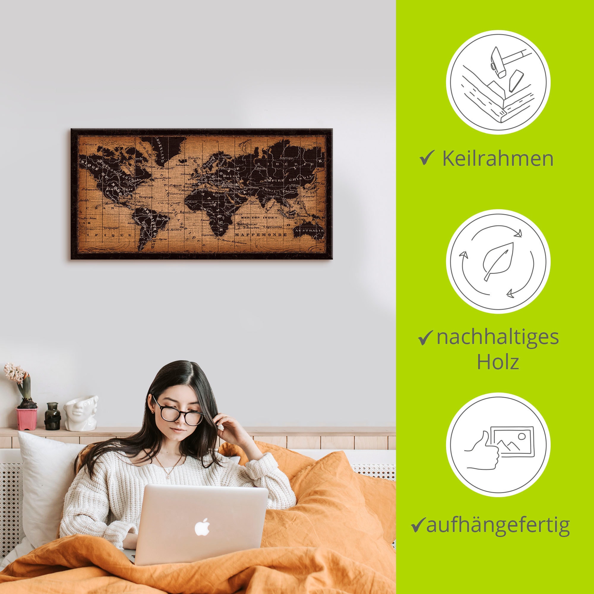 Artland Wandbild »Alte Weltkarte«, Landkarten, (1 St.), als Leinwandbild, Poster, Wandaufkleber in verschied. Grössen