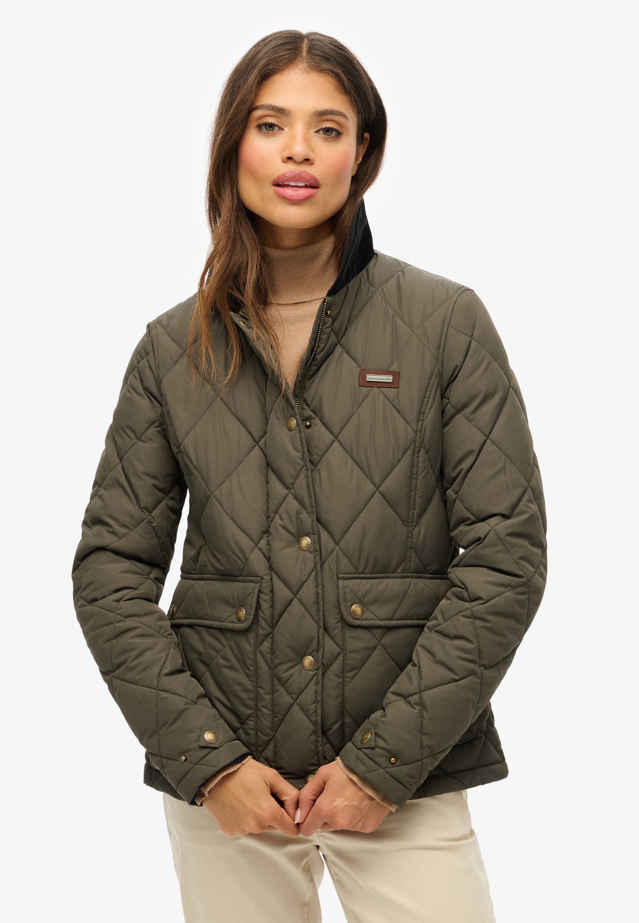 Image of Superdry Steppjacke "CORD TRIMMED LINER JACKET" ohne Kapuze Slim Fit, mit Blusenkragen, aus Polyester