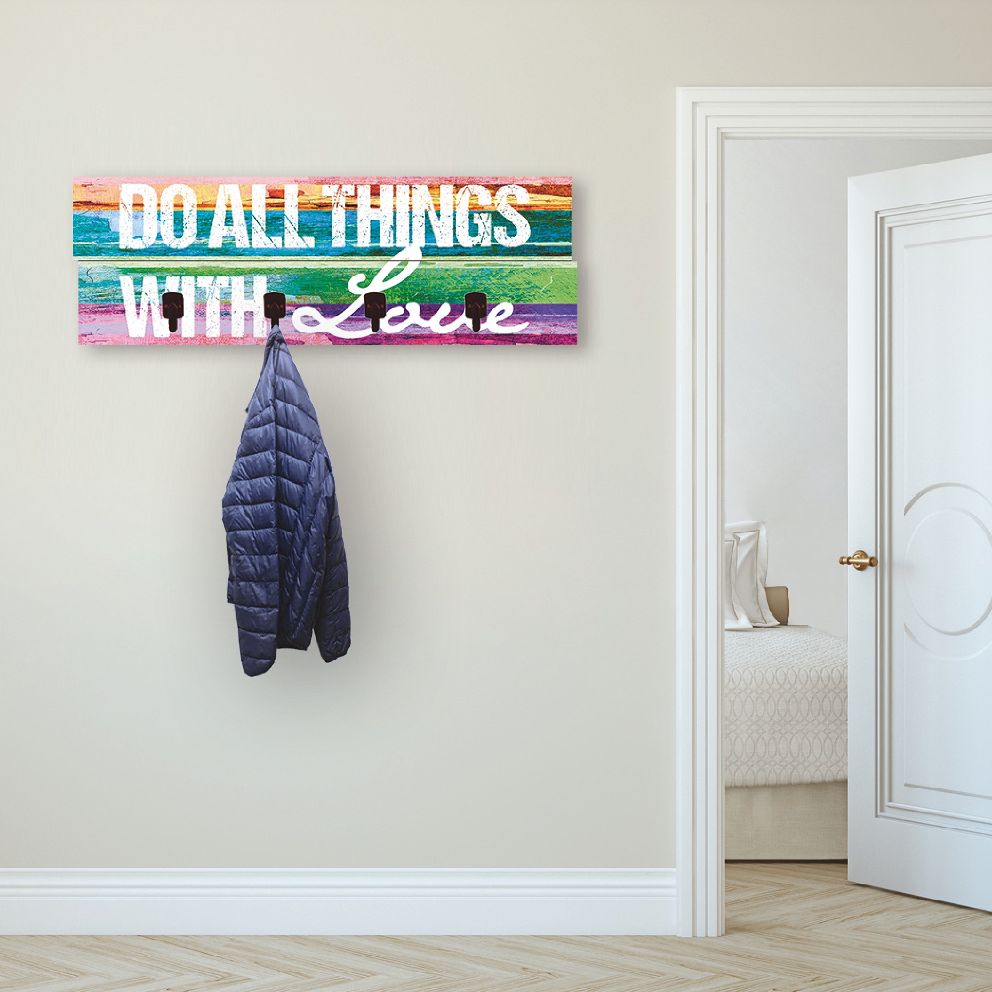 Image of Artland Garderobenleiste »Tu alles mit Liebe«, platzsparende Wandgarderobe aus Holz mit 4 Haken, geeignet für kleinen, schmalen Flur, Flurgarderobe bei Ackermann Versand Schweiz