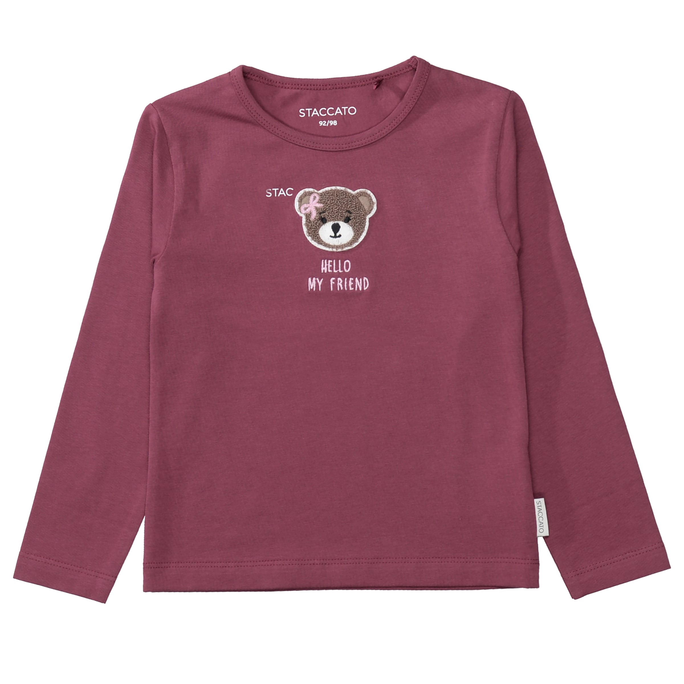 STACCATO Langarmshirt 2 2er Pack / gestreift-unifarben / Bärchen-Aufnäher / für Girls