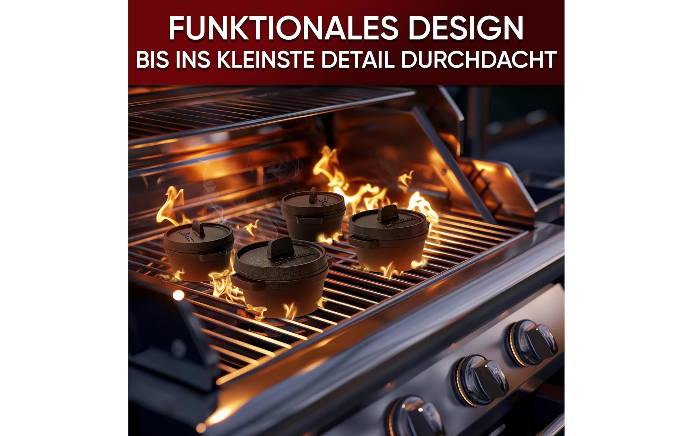   Marmite à barbecue »Gusskoenig Mini Dutch Set 4 Töpfe, Untersetzer« 8 cuis tlg. Set 4 Töpfe mit Holz-Untersetzern und Rezeptbuch