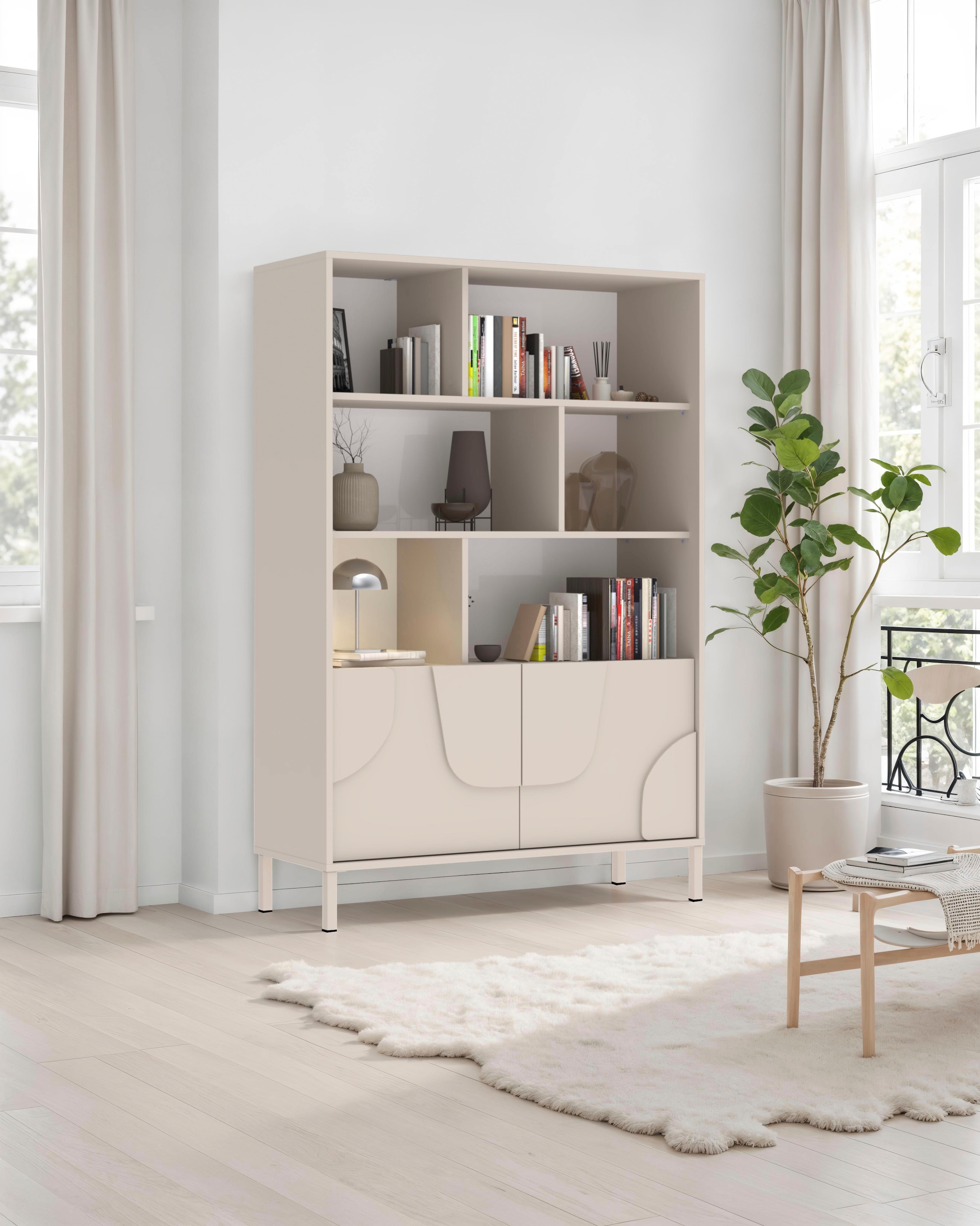 INOSIGN Buffet haut »Stone, H 155/141, B 105 cm, 2 Türen, 6 offene Fächer, Regal-Schrank« 3D-Design, Push-to-open, Stauraum dekorativ & praktisch, Füsse wählbar
