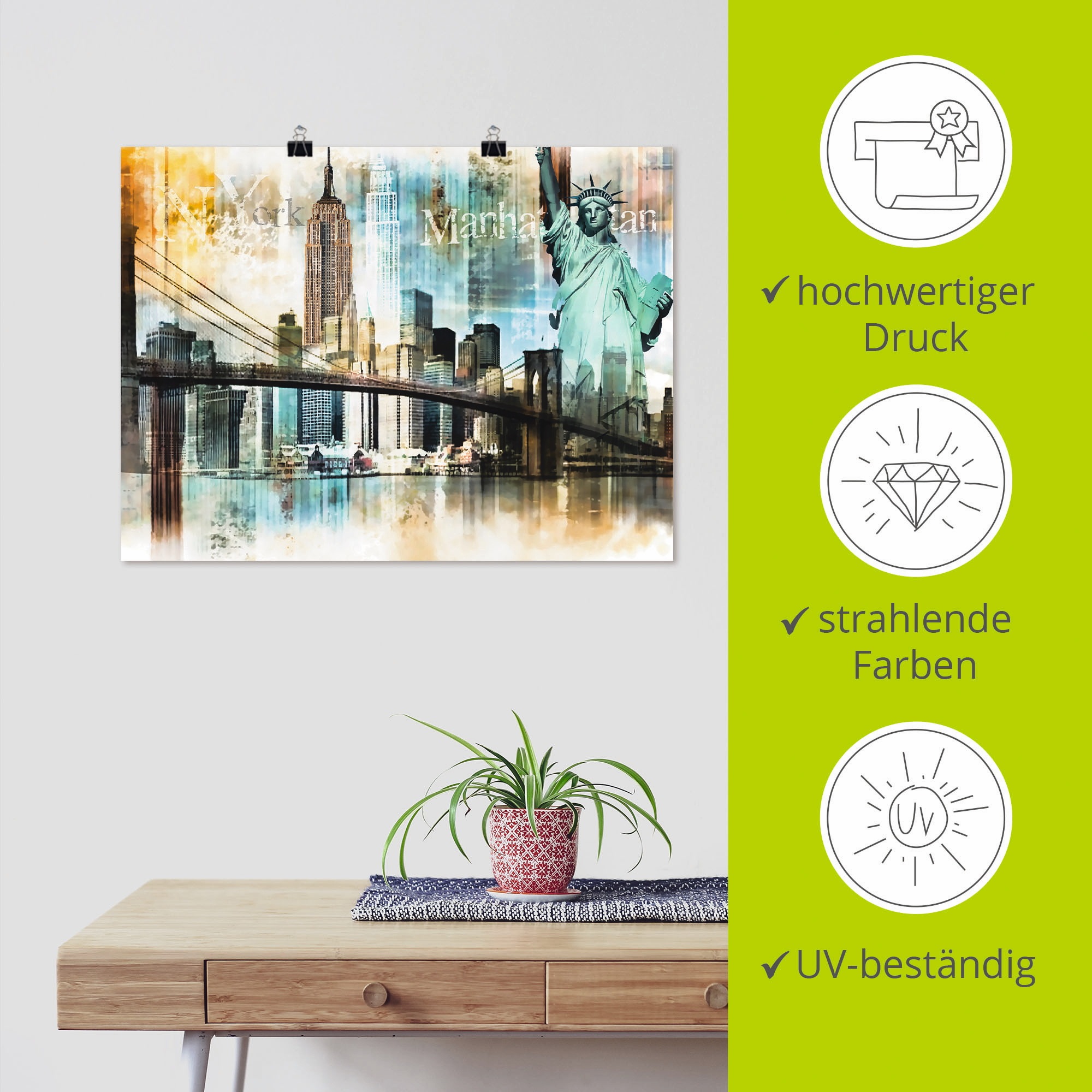 Artland Wandbild »New York Skyline Collage IV«, Amerika, (1 St.), als Leinwandbild, Poster in verschied. Grössen