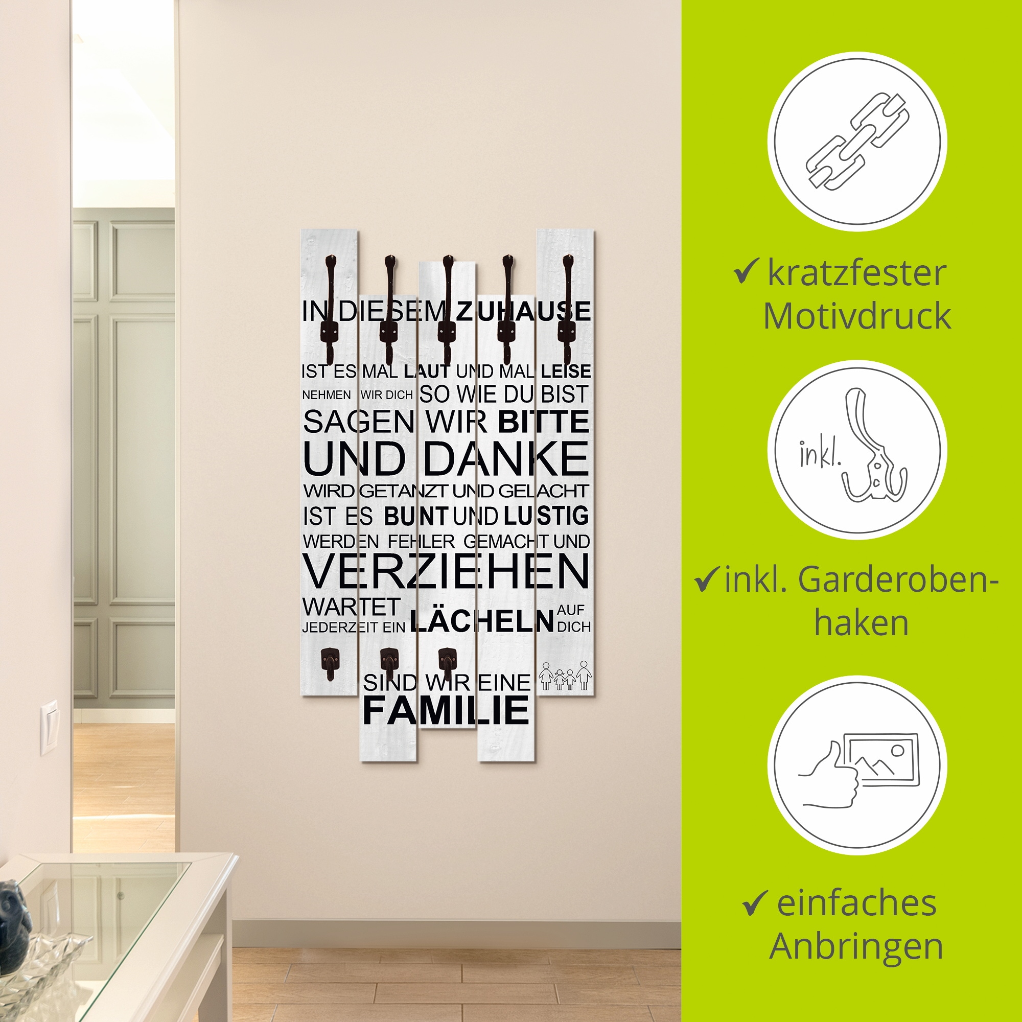 Artland Garderobenleiste »In diesem Zuhause_weiss«, teilmontiert