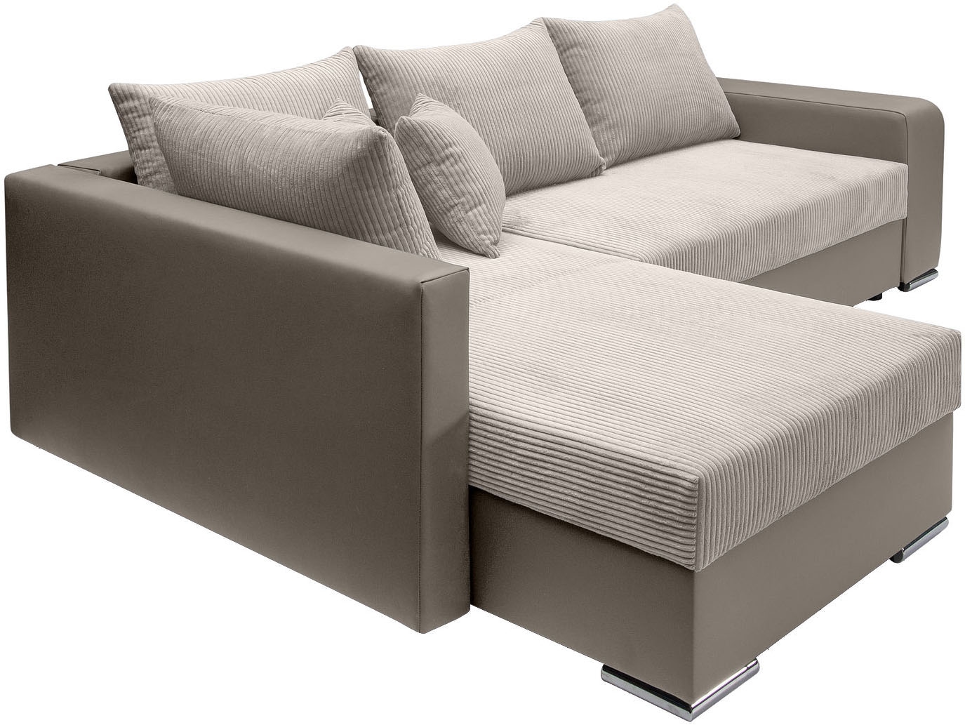 COLLECTION AB Ecksofa »John L-Form, B: 226 cm« Bettfunktion, Bettkasten, Regalelement, Licht & 2 Zierkissen