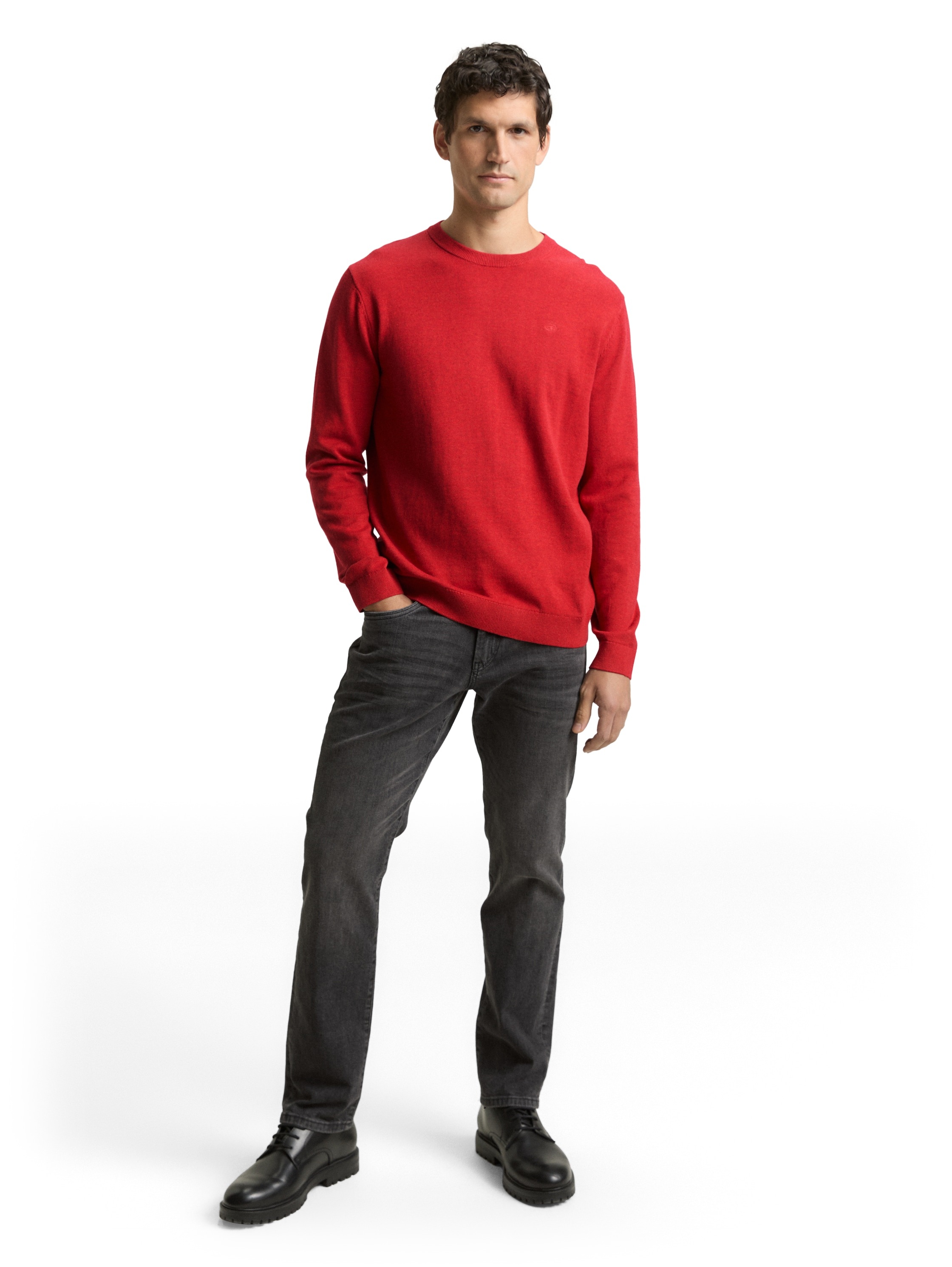 TOM TAILOR Rundhalspullover mit Logostickerei